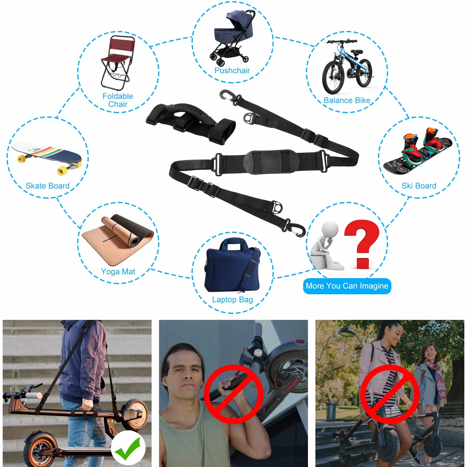 Ainiv Correa Hombro Patinete Electrico Ajustable Transporte Mano Niños Bicicleta Plegable Xiaomi M365 Accesorios