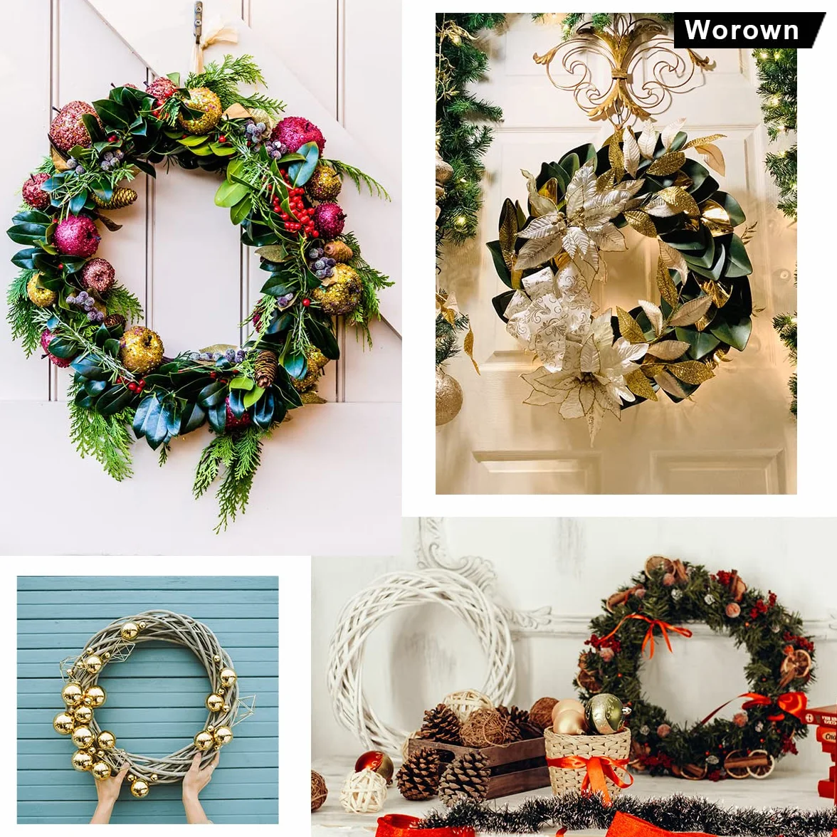 Worown 16 Piezas 8 tamaños (10, 12, 15, 18, 20, 23, 26, 30 cm) de Madera de bambú con Aros Florales para guirnaldas para Hacer una decoración de guirnaldas navideñas de Bodas