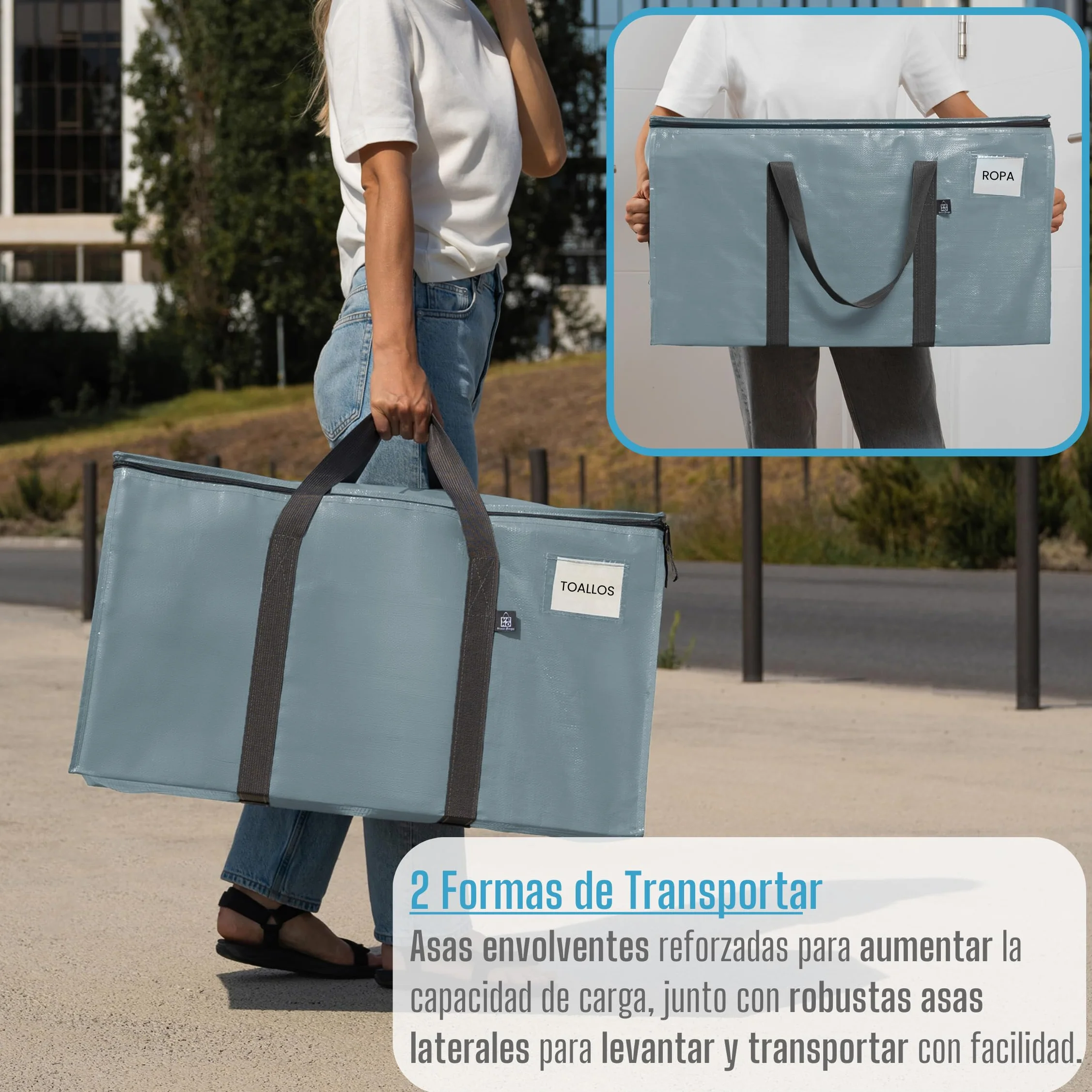 VENO Bolsas de mudanza extra grandes con cremalleras & Asas de Transporte, Cajas de Mudanza Resistentes para Ahorrar Espacio(Azul Claro,Pack de 4)