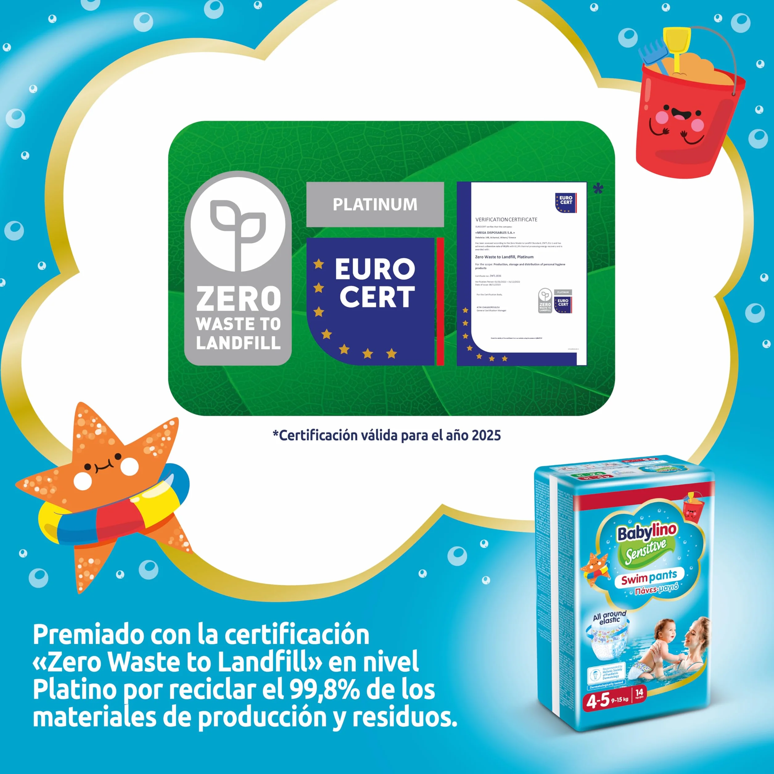 Babylino Sensitive SwimPants Pañales de playa y piscina talla 4-5 (9-15 kg) 14 unidades