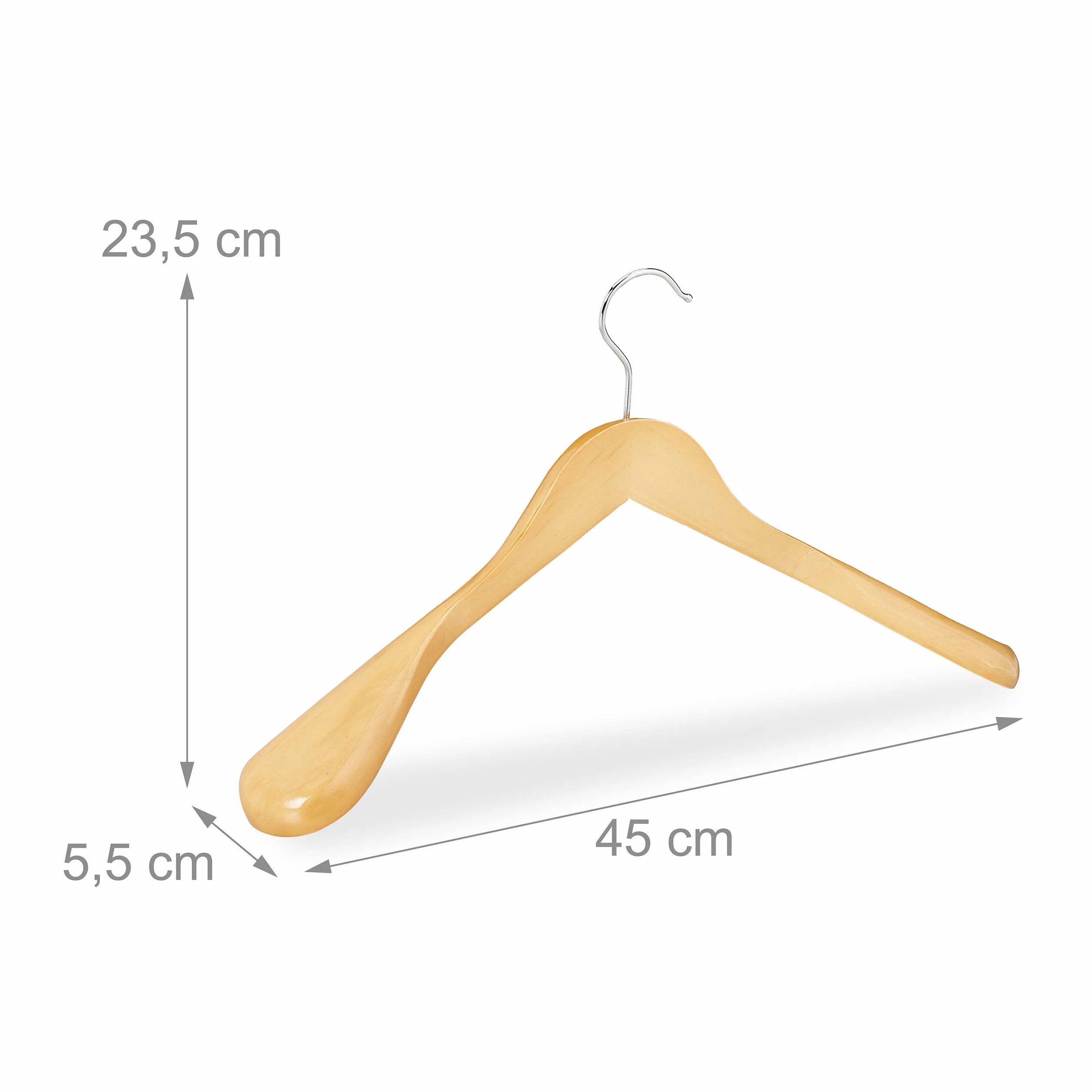 Relaxdays Pack de 10 Perchas Traje Anchas, para Chaquetas, Abrigos o Vestidos, Madera, 45 cm de Ancho, Marrón Natural