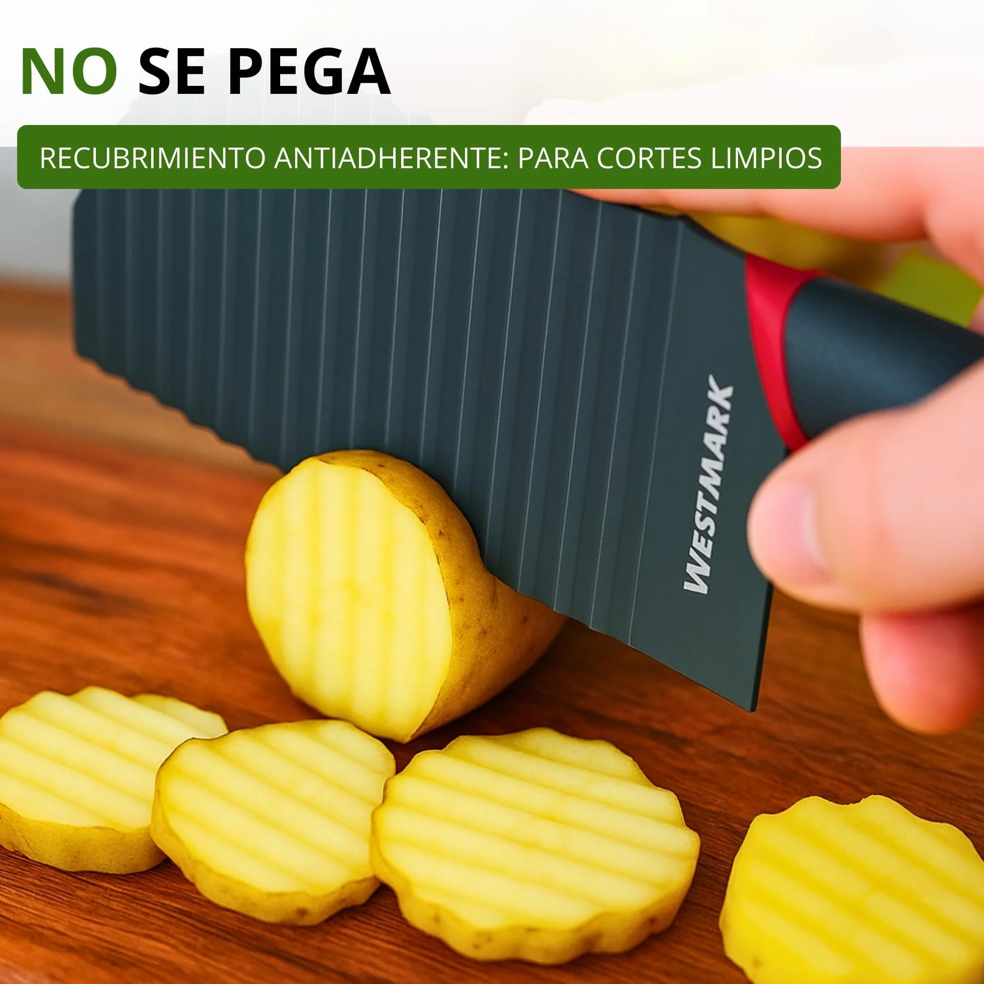 Westmark cortador ondulado, cuchillo negro-rojo de 28.3 cm para verduras, patatas, fritas y alimentos BLW, Hoja con revestimiento antiadherente, óptimo para cortes creativos y seguros