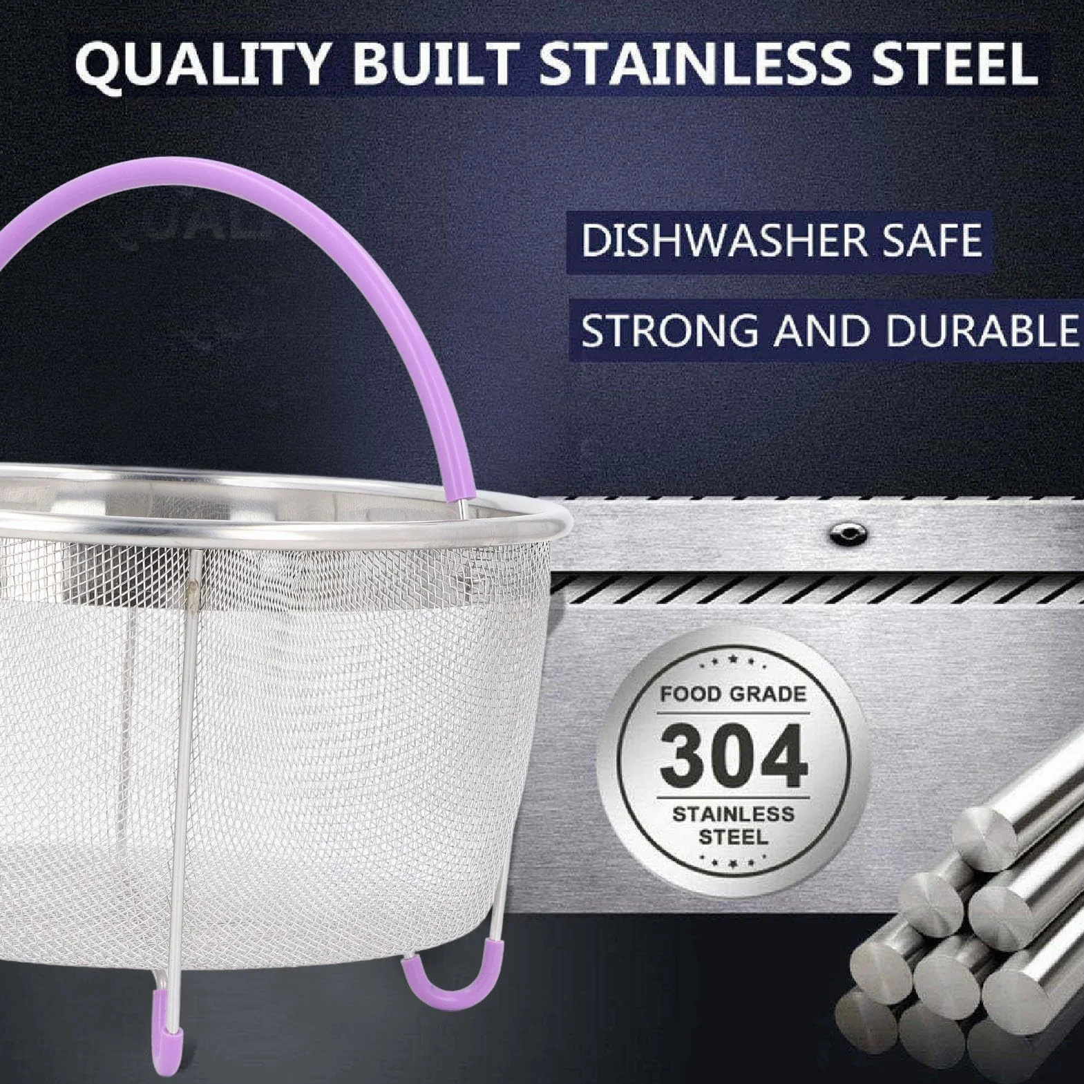 Cesta Vaporera para Olla Instantánea, Inserto de Colador de Acero Inoxidable Cesta de Vapor de Malla Accesorios para Ollas Instantáneas, Cesta Coladora de Red de Malla con Asas