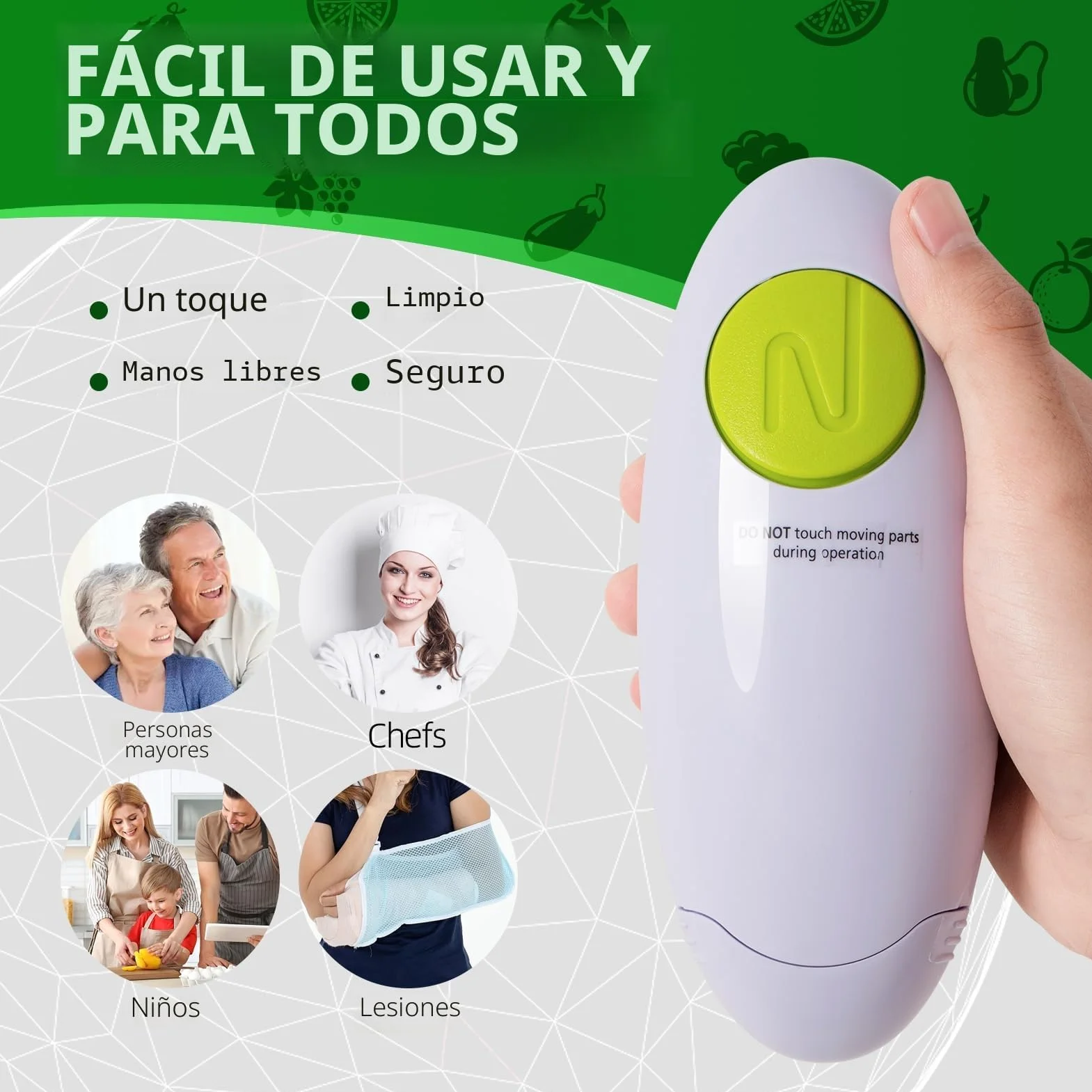 YUET Abridor de tarros eléctrico, abrelatas automático manos libres (blanco)