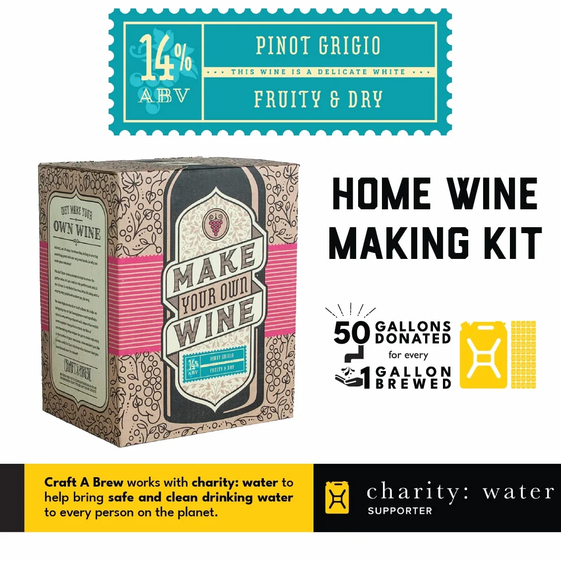 Craft A Brew Elaboración de un kit casero para principiantes con preparación fácil con ingredientes y suministros La mejor experiencia en elaboración de vino, 1 galón, Pinot Grigio