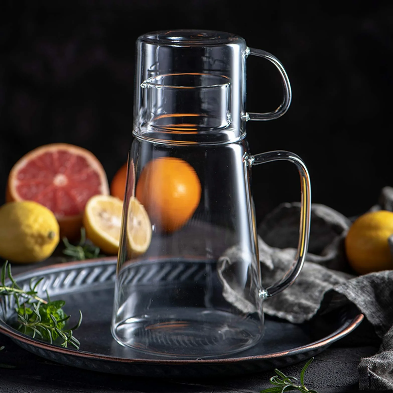Jarra de Agua Jarra de Vidrio para el hogar con Cubierta Multifuncional Botella de Agua de Vidrio de Alta Resistencia al Calor con Pico de Olecranon Teteras de té Helado