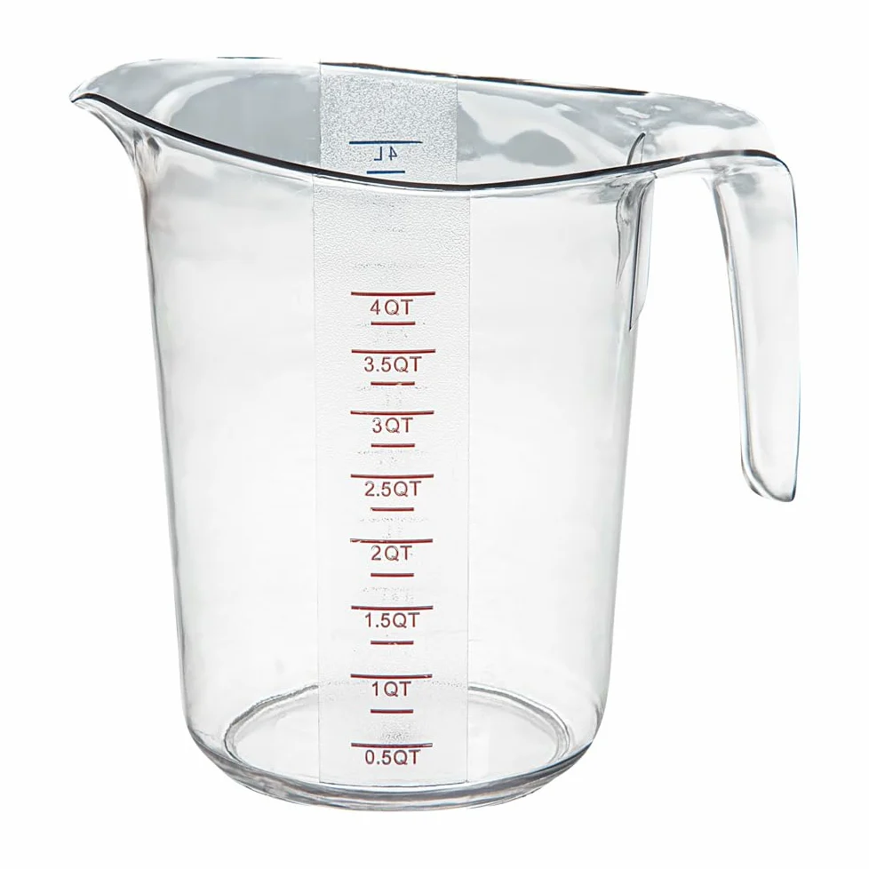 RW Base - Tarros medidores de 4 cuartos de galón, 10 vasos de medición duraderos, unidades métricas e imperiales, boquilla en forma de V, tazas medidoras de plástico transparente, mango con agarre