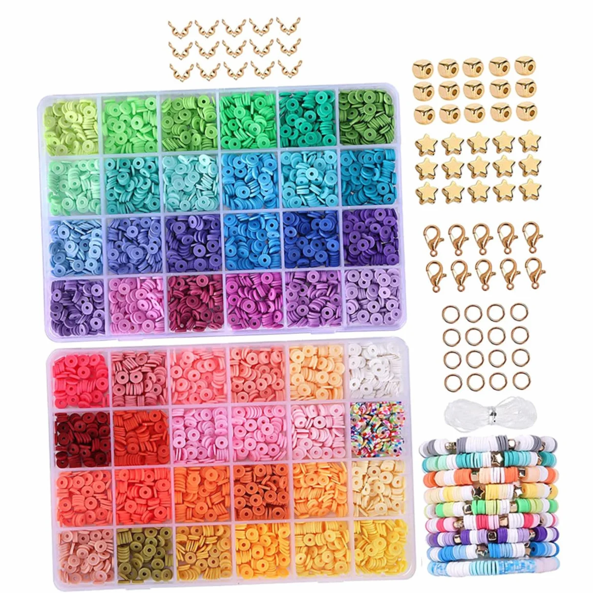 DOITOOL Kit de Cuentas de Arcilla Polimérica Incluye Caja de Almacenamiento Colores Variados, Material de Polímero y Metal para Hacer Pulseras y Collares para Manualidades DIY