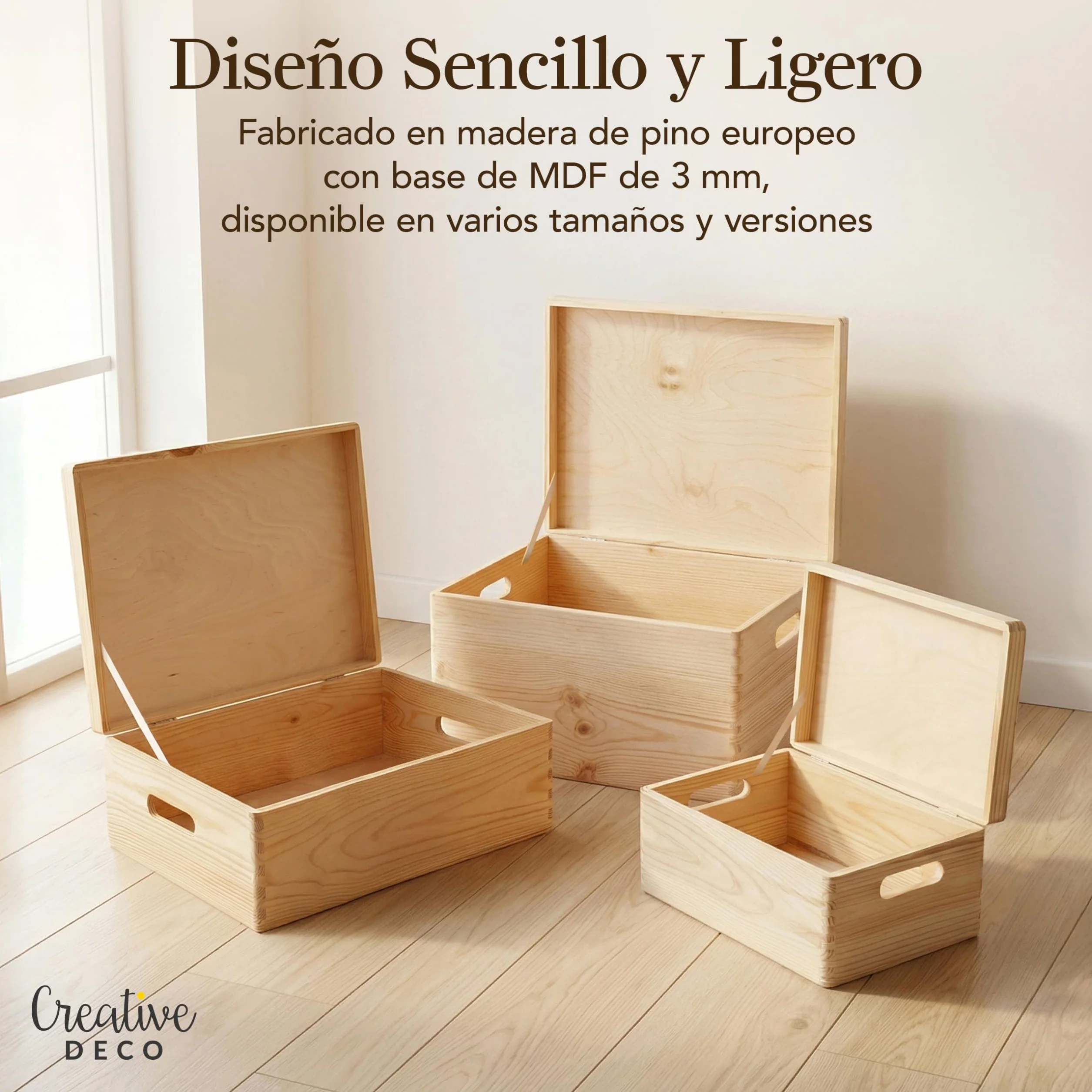 Creative DECO Grande Caja Madera Decorativa | Con Tapa y Asas | 30 x 20 x 14 cm (+/-1cm) | Almacenaje Documentos, Juguetes, Herramientas | Cofre Decorar Regalo Decoupage | EN BRUTO SIN LIJAR