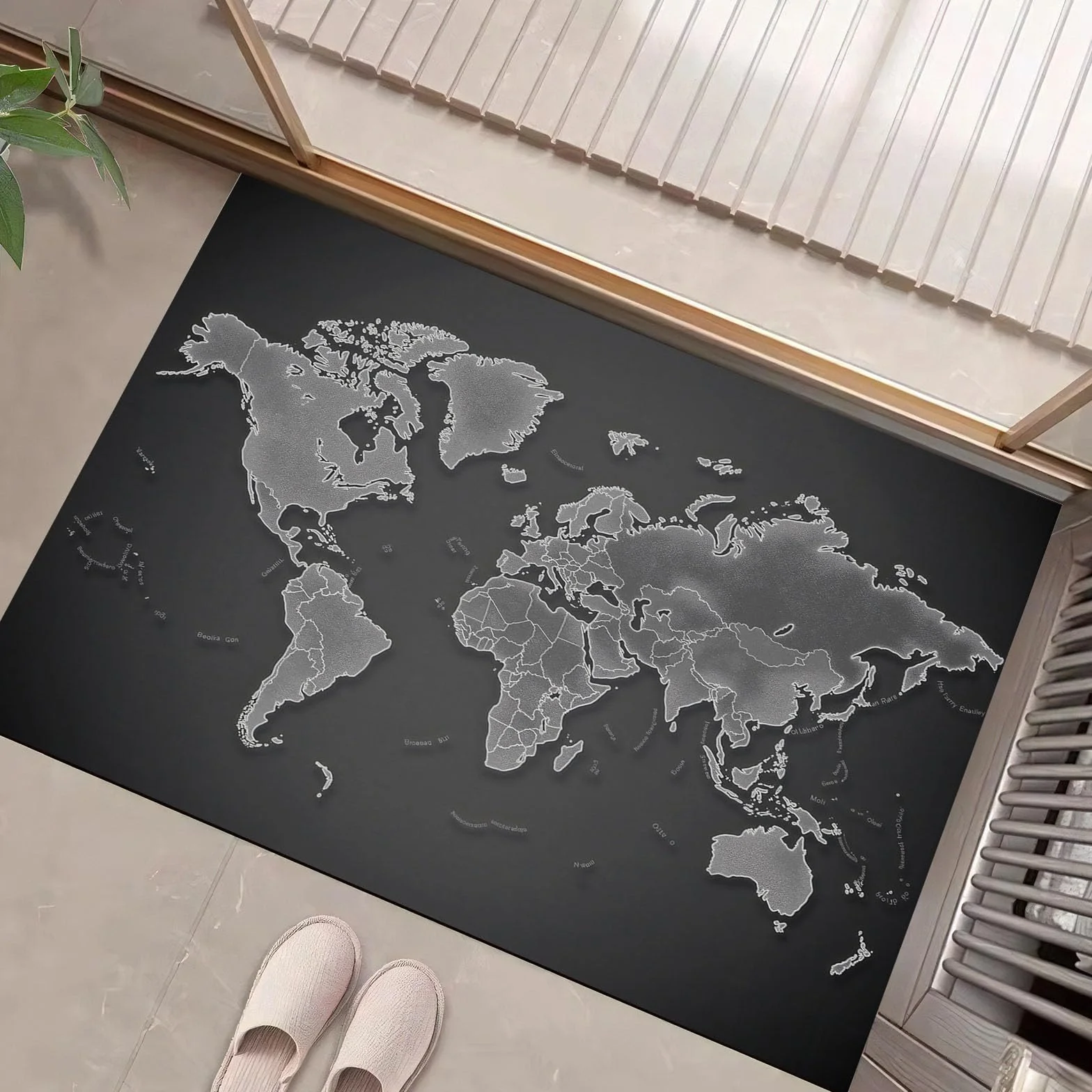 Felpudo Entrada Casa, Alfombra Entrada Casa Absorbente,Mapa del Mundo Abstracto Alfombra Exterior,Estilo Minimalista Moderno Alfombrilla Antideslizante De La Casa,60 X 90 Cm,Gris