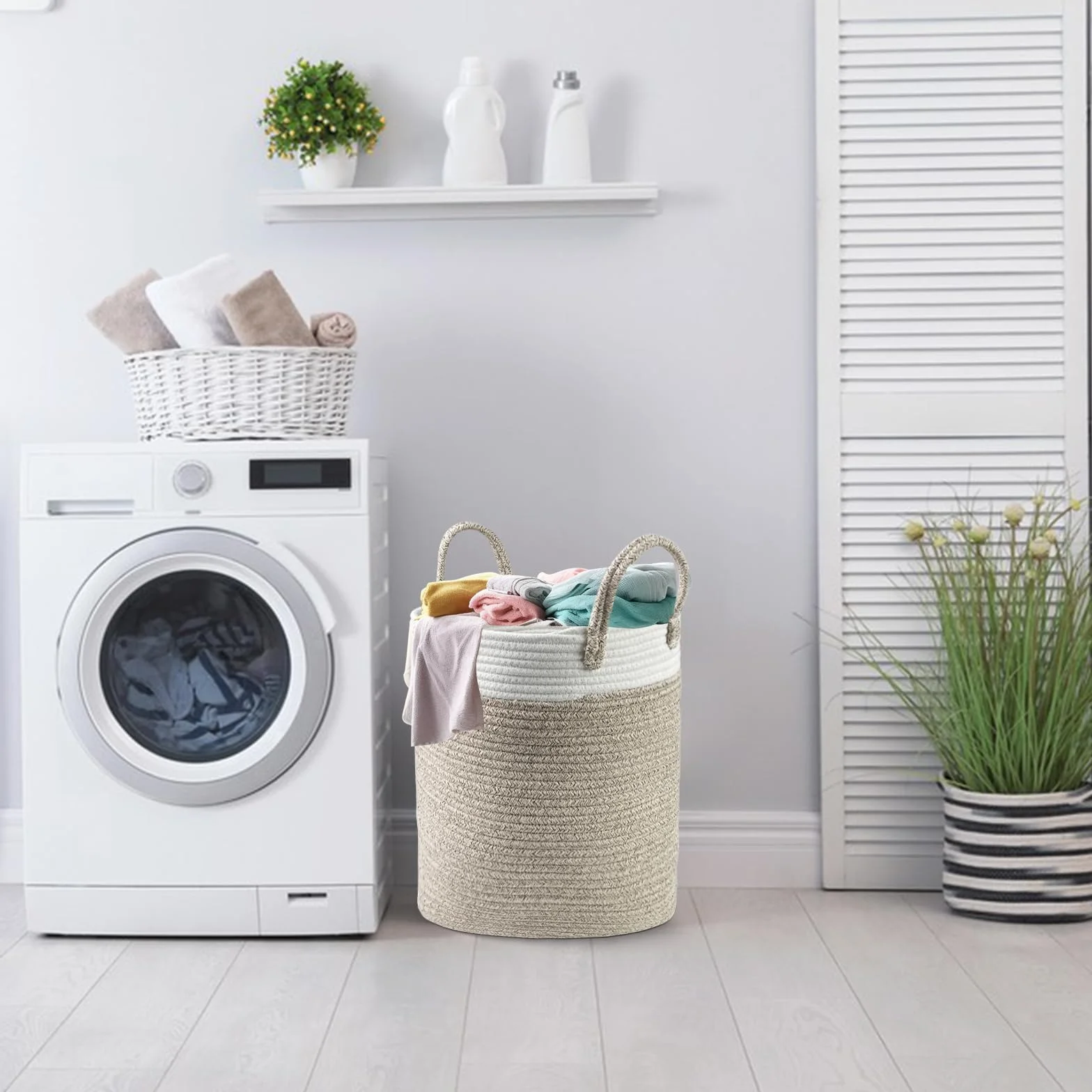 Tekenewbse Cesto Ropa Sucia, 38L Cesta Plegable Colada Asa, 35 × 40 cm Trenzado Algodón Almacenaje, Cestas Grandes Decorativas Tejida Mano para Lavadero Habitación Infantil Salon Baño, Laundry Basket