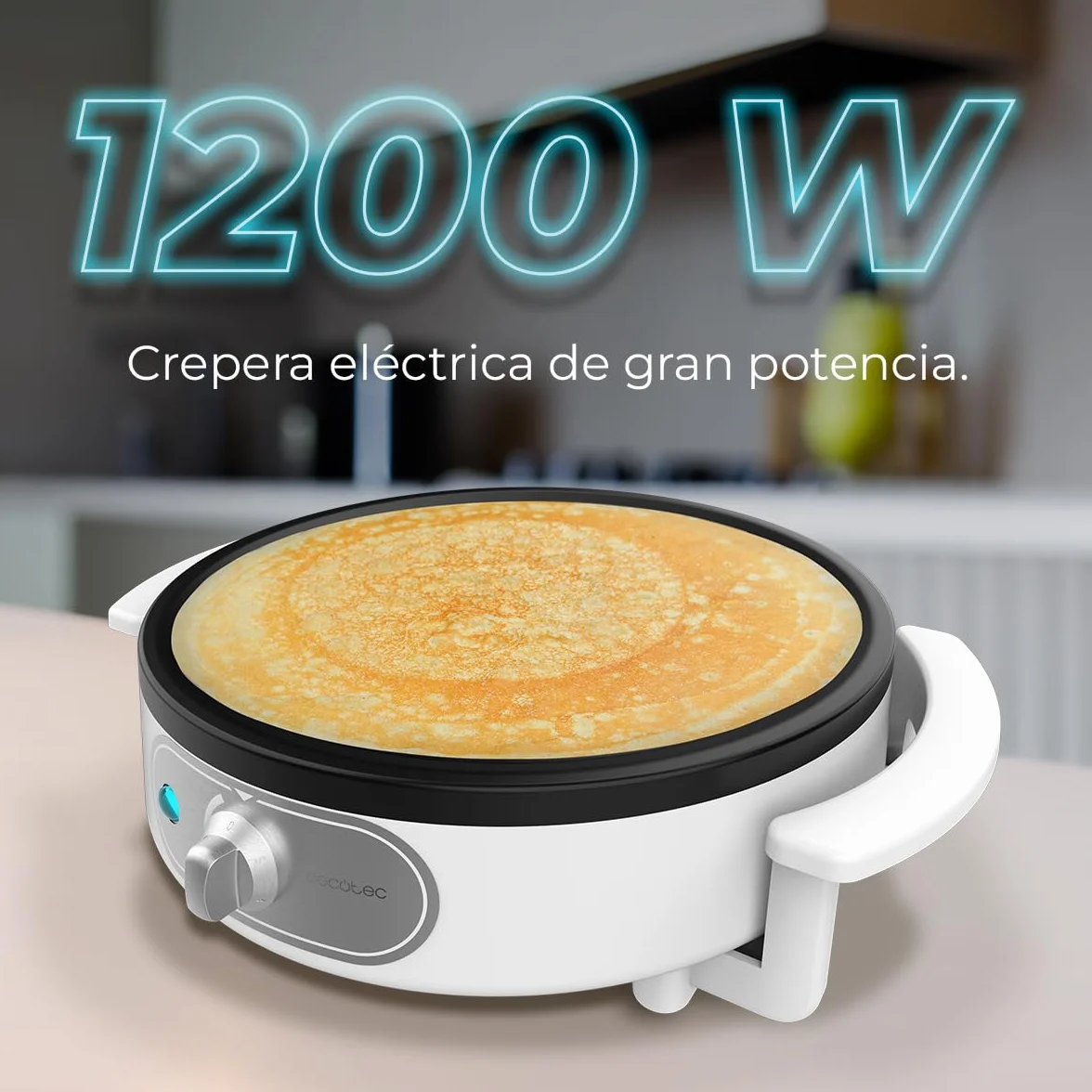 Cecotec Crepera Eléctrica Fun Creepy. Potencia 1200W, Revestimiento Antiadherente, Rodillo espaciador y Espátula, Potencia regulable, Indicador Luminoso, 30,5cm Diámetro