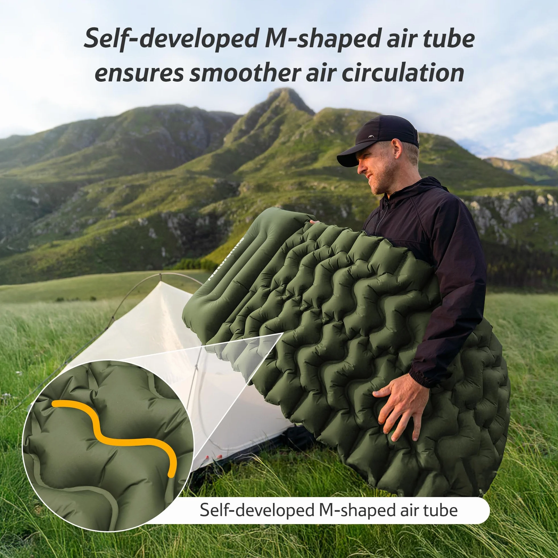 Naturehike Colchoneta inflable ultraligera para camping con almohada y bomba integrada