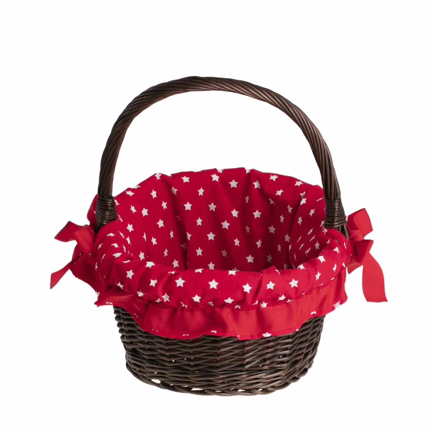 Expositor, cesta de mimbre con asa, cesta de mimbre góndola de la compra con una funda extraíble rojo marrón grisáceo estampado pequeñas estrellas blancos
