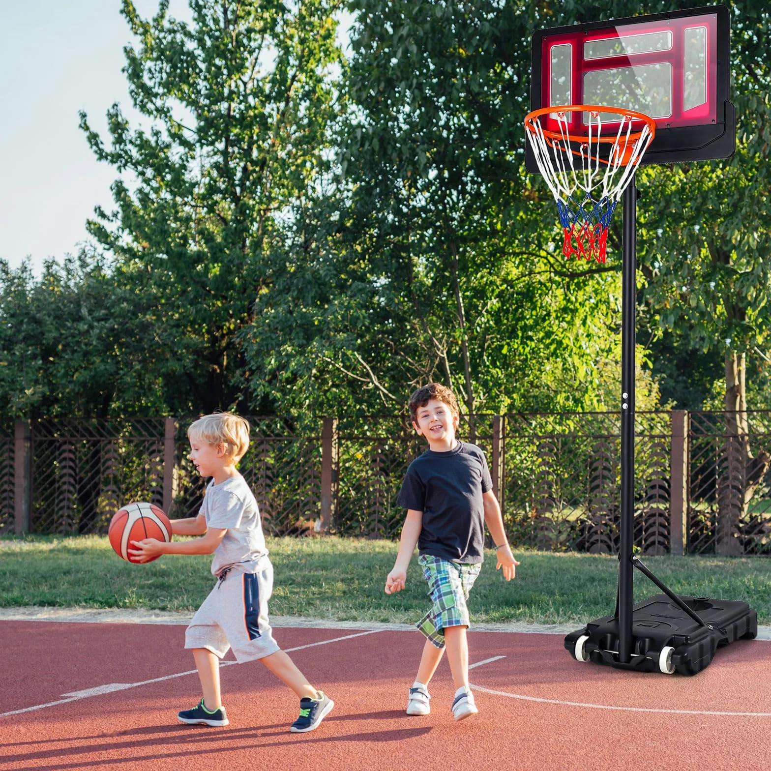 Canasta de Baloncesto de Pie con Altura Ajustable, Base Rellenable de Agua y Arena, Ruedas, para Adolescentes y Adultos