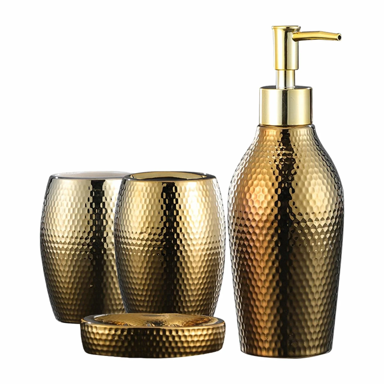 Juego de accesorios de baño con copa dorada