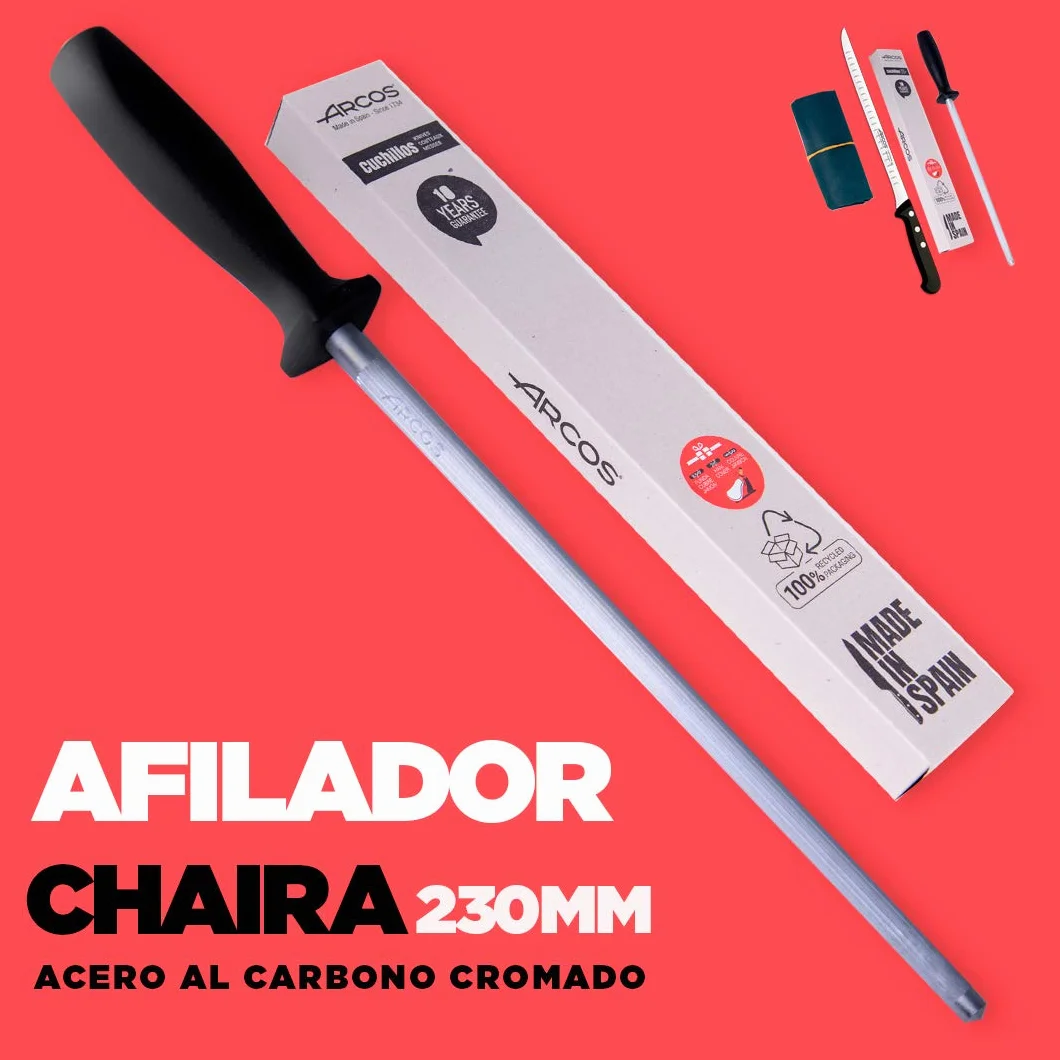 Arcos | Juego Cuchillo Jamonero 3 Pzas | jamonero Acero Inoxidable (240 mm), afilador Chaira y Cubre jamón | Juego Cuchillos jamonero Profesional | Paleta ibérica | Eco