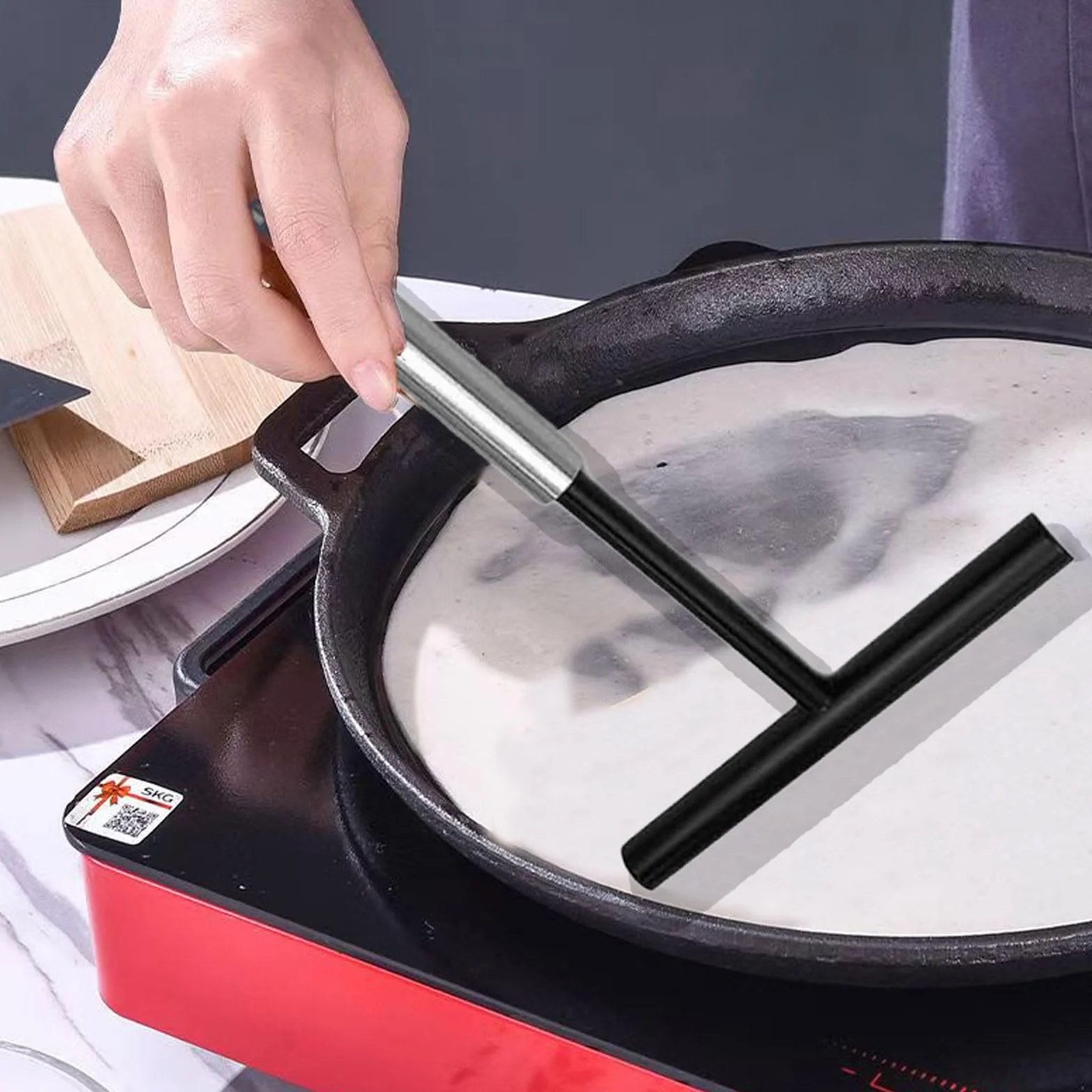 1 Pieza Esparcidor de Crepe Inoxidable de 19.5 cm Largo,Durable y Resistente a Altas Temperaturas T Herramienta de Panqueques para Hacer Crepes Pancakes Hornear Cocinar Utensilios de Cocina