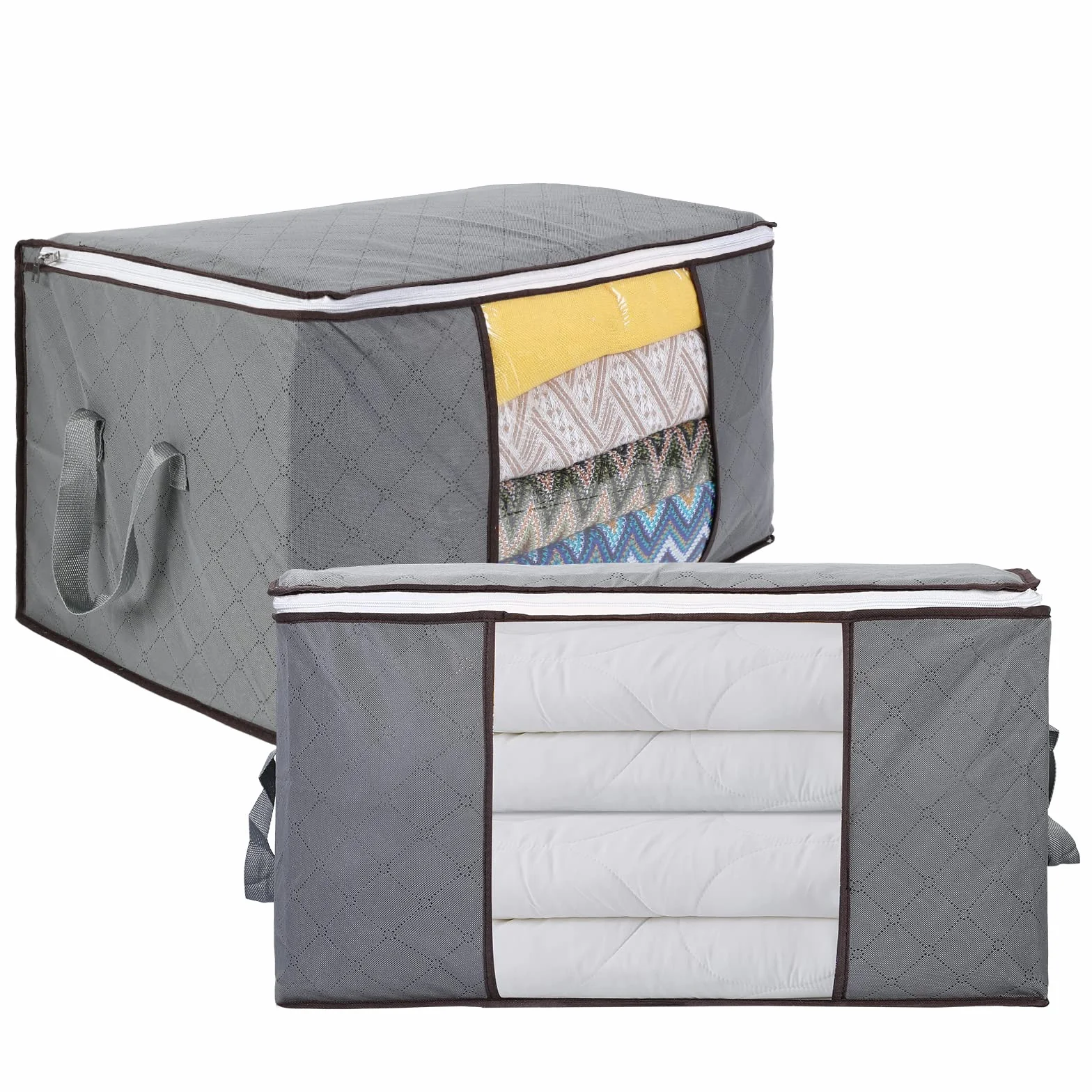 AiQInu Cajas Almacenaje Ropa, 2PCS 90L Plegable Bolsa Almacenamiento de Ropa de Gran Capacidad, Bolsas para Guardar Ropa con asa reforzada para Edredones, Ropa de Cama, 60x44x35CM