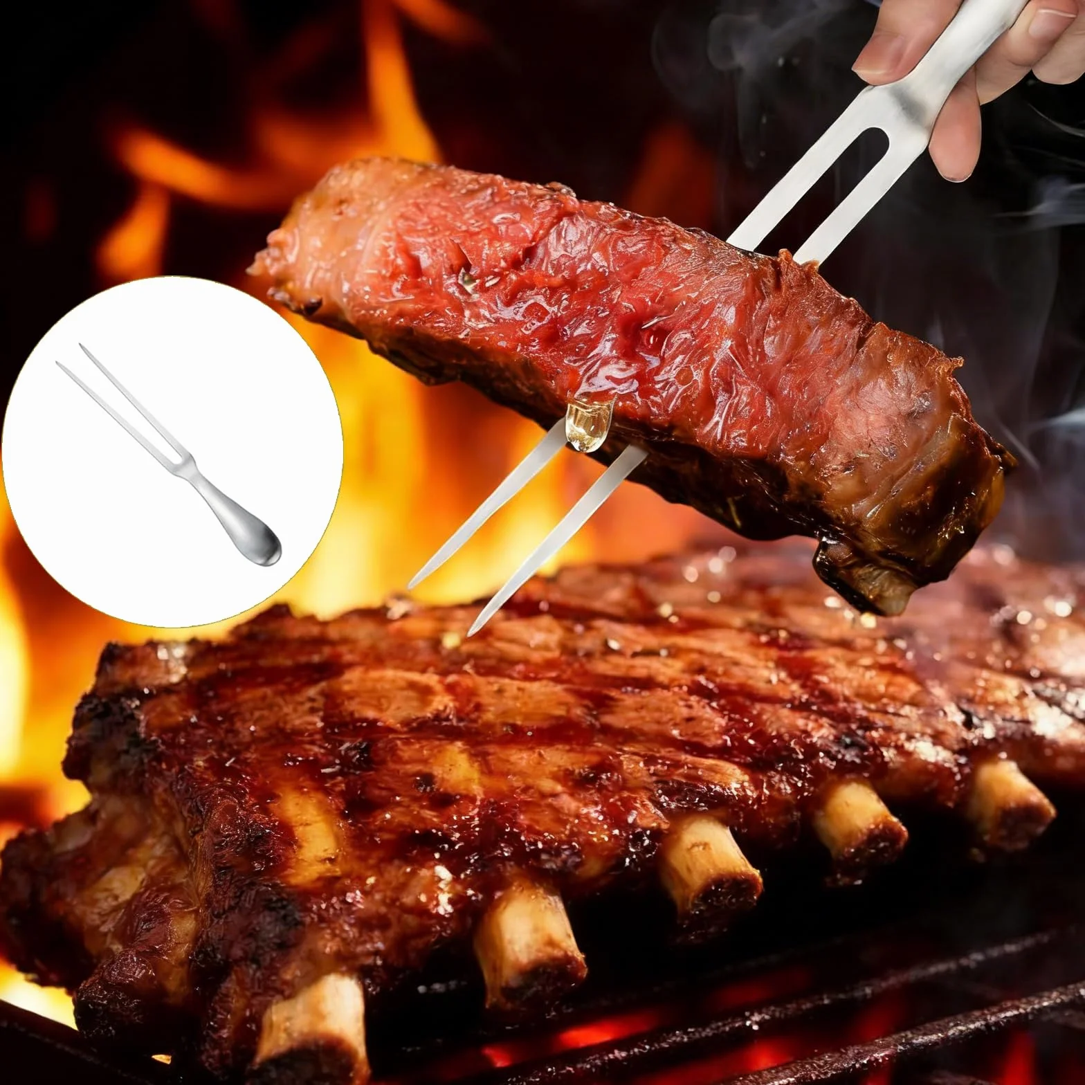 Tenedor para Trinchar Acero Inoxidable, Mango Antideslizante Ergonómico, Tenedor para Barbacoa, Cocina, Pavo, Asado y Cena Accesorio de Cocina Apto para Lavavajillas