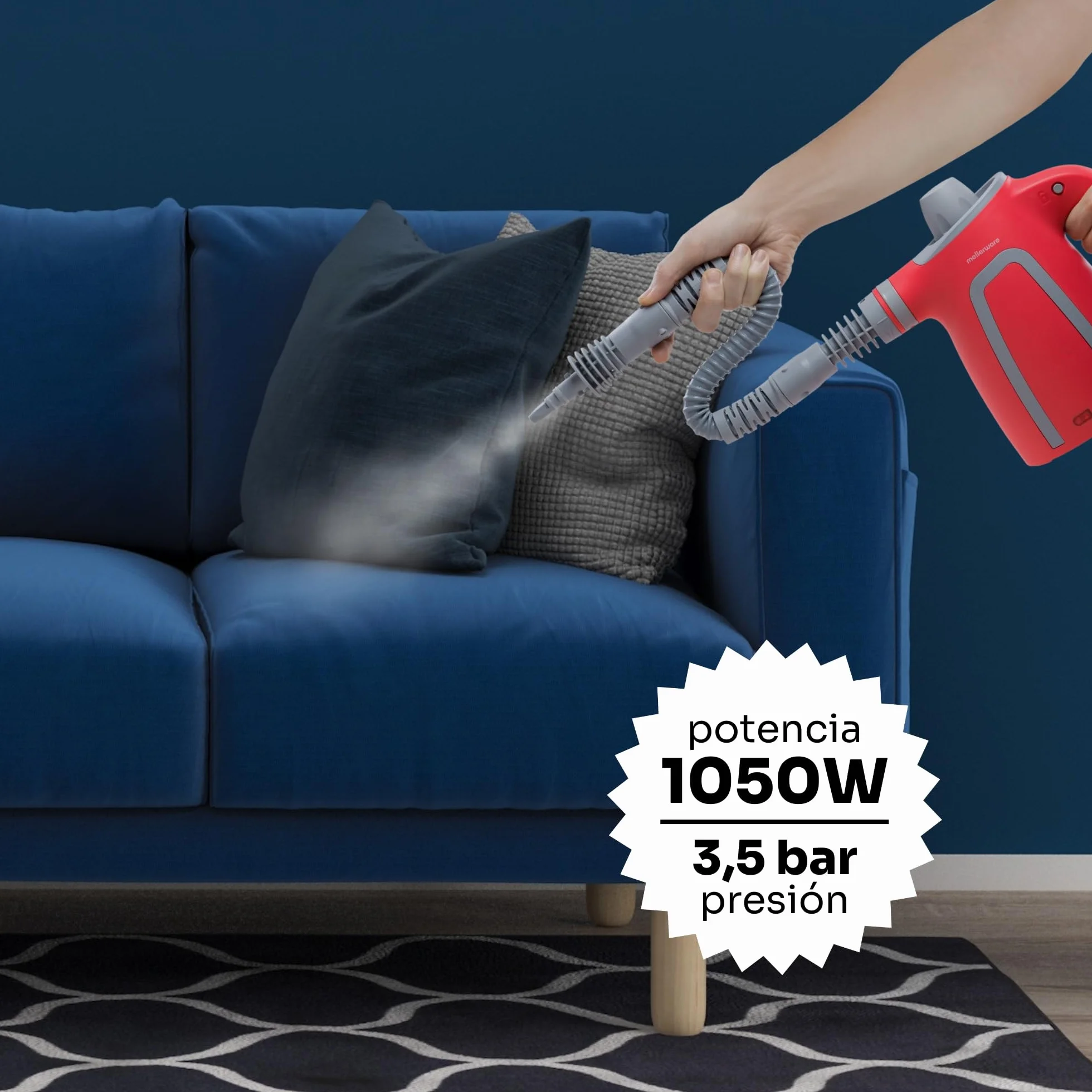 Mellerware Limpiador a Vapor de Mano Fush! 1050W Vaporeta de Limpieza Hogar 380mL 9 Accesorios