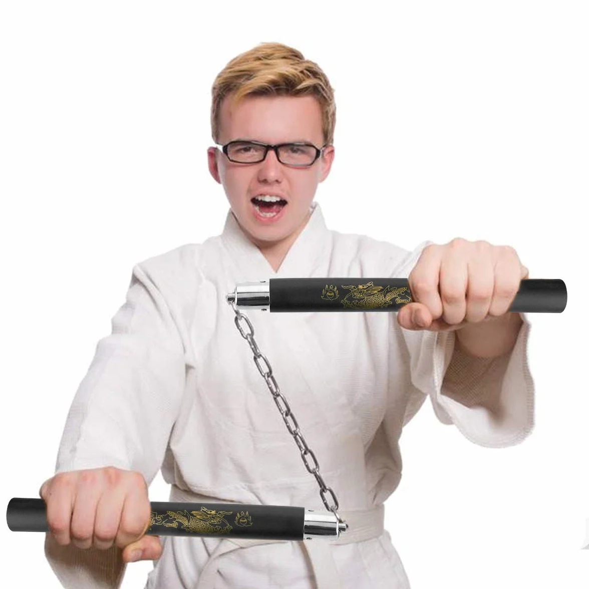 2 Pares de Nunchakus Espuma portátiles Nunchaku Artes Marciales Nunchakus Profesionales Nunchaku de Entrenamiento de Seguridad Nunchucks con Cadena de Acero para Adultos Niños y Principiantes