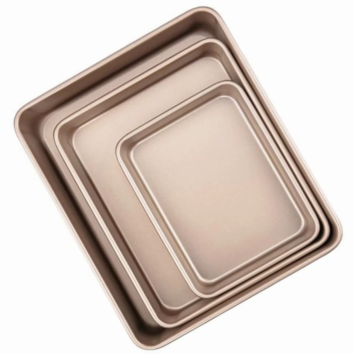 Set de 3 Moldes Rectangulares de Acero al Carbono Dorado para Hornear, Bandejas Fáciles de Usar y Convenientes para Pasteles y Fiestas de Alimentos