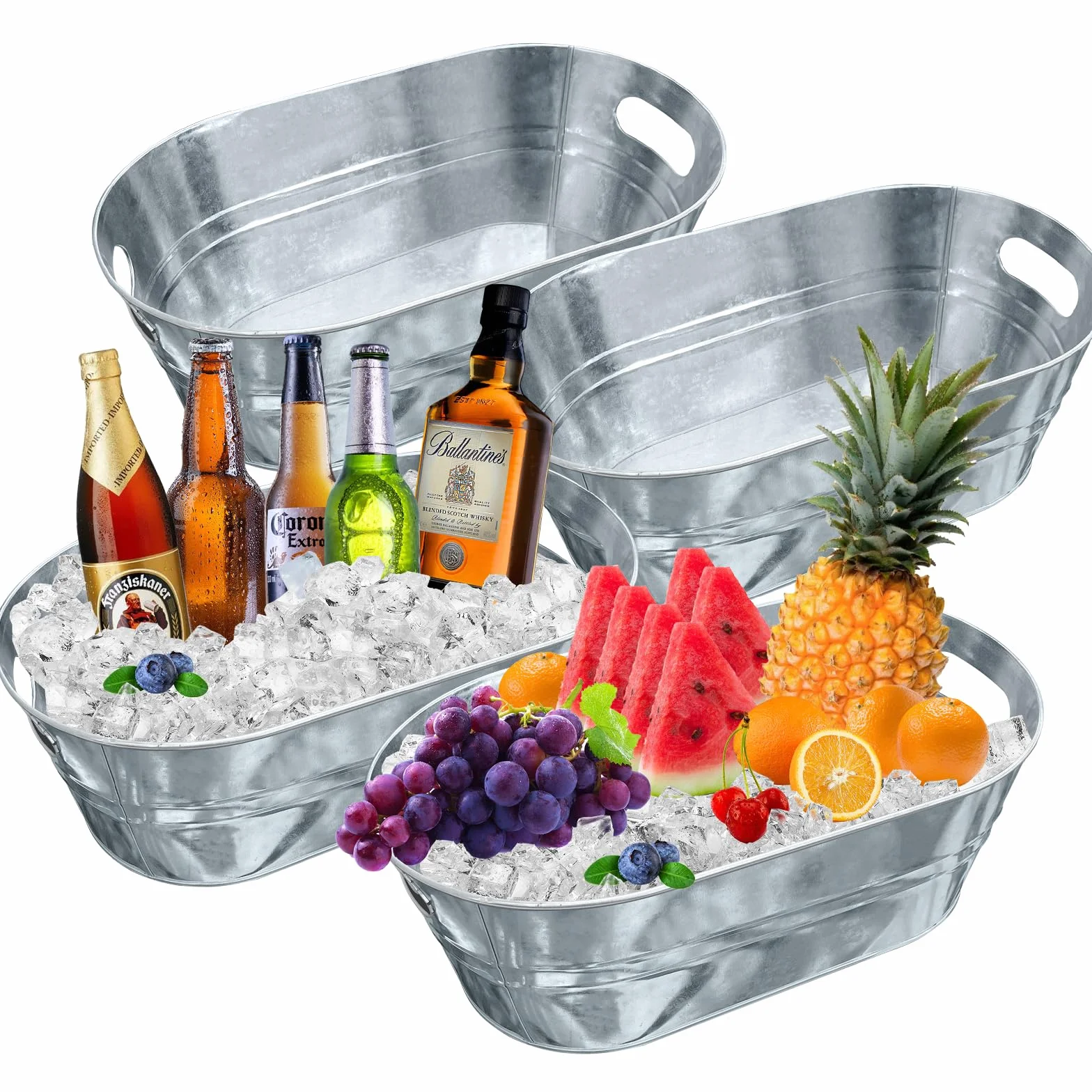 4 cubos de champán galvanizados de 3 galones con enfriador de almacenamiento de bebidas de cerveza de metal, cubos de hielo galvanizados para fiestas y cócteles, suministros de mimosa, 15.8 x 9 x 6.2