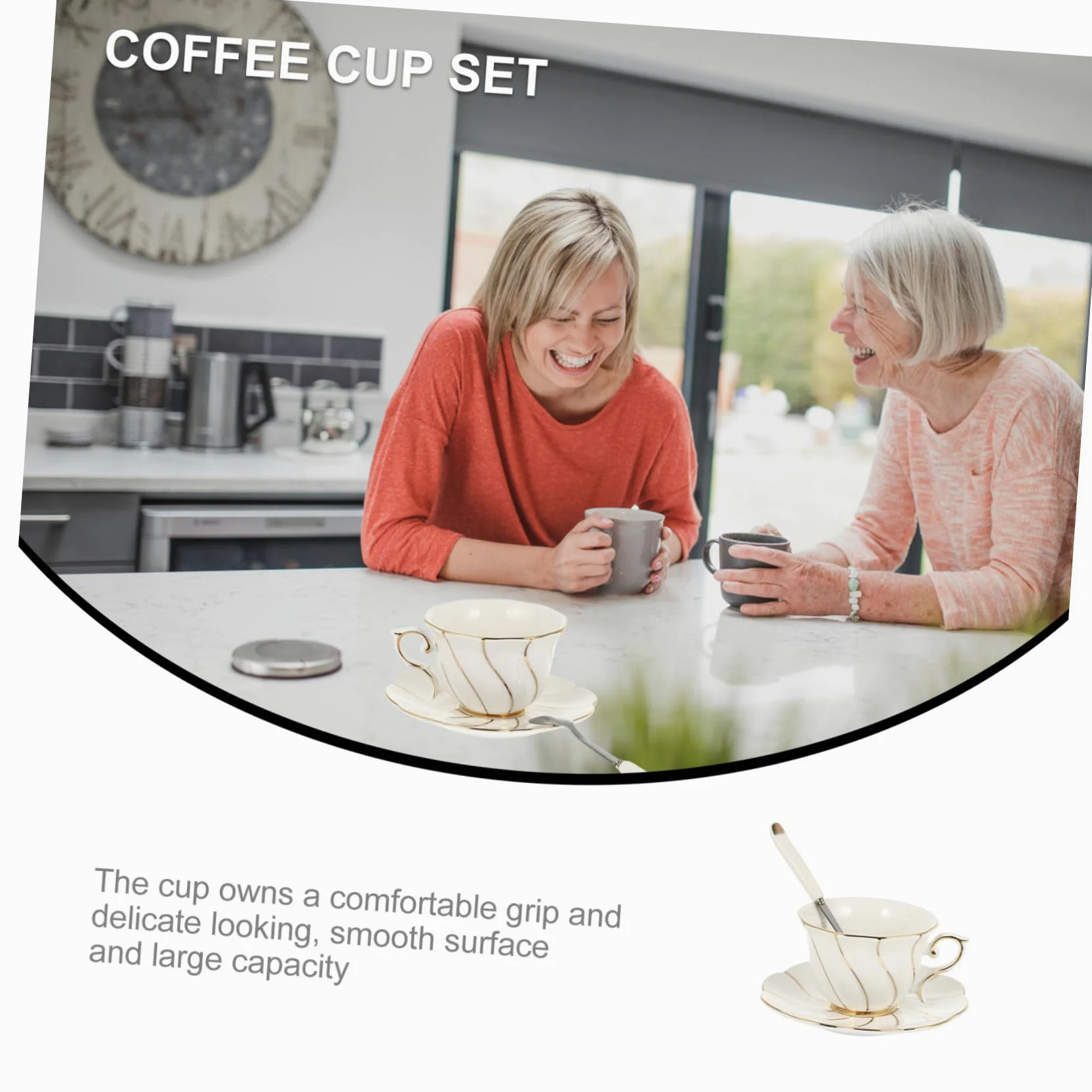 Gatuida Tazas de Café y Té de Elegante con Dorado Set de Taza Plato y Cuchara Resistente y Fácil de Limpiar para Hogar y Oficina