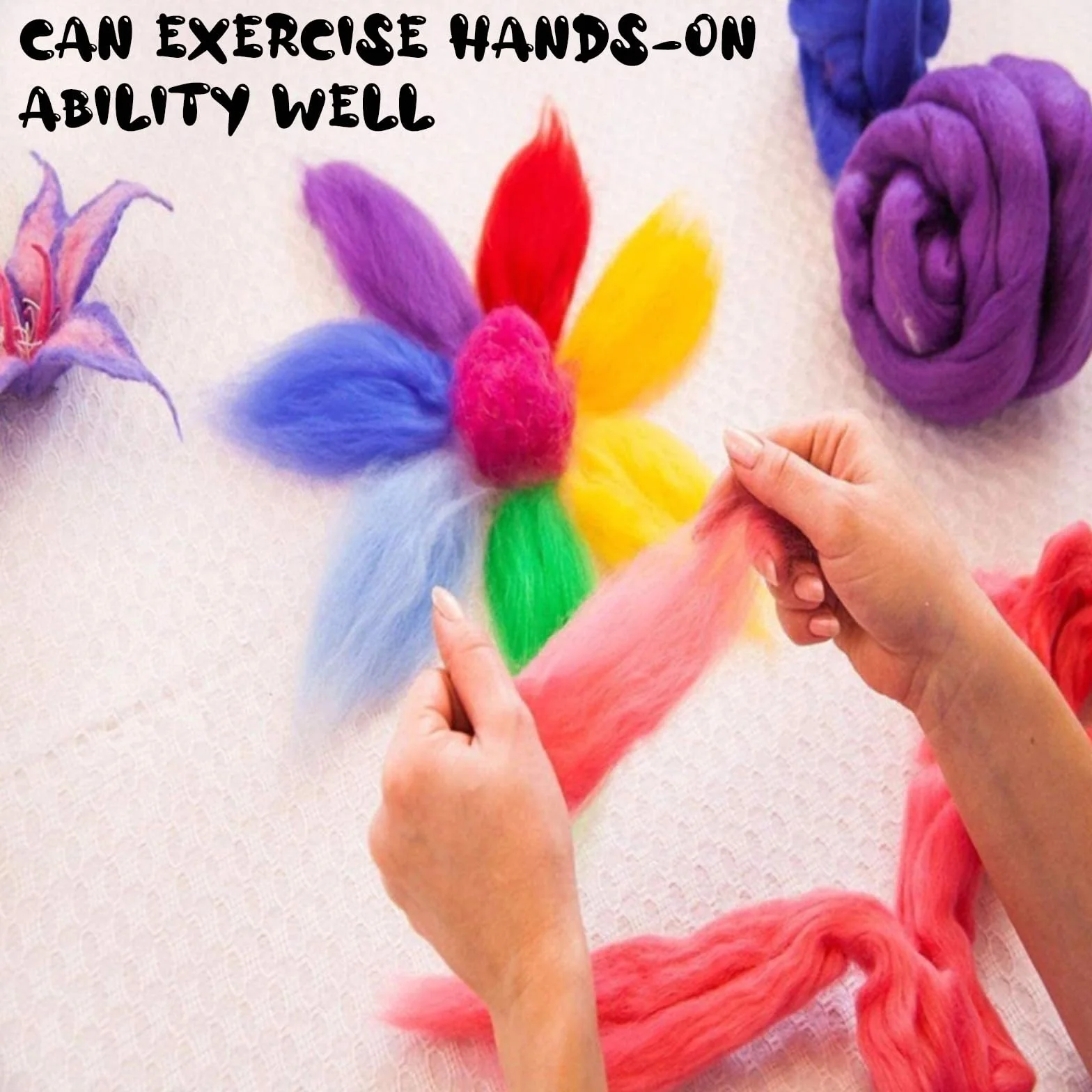 40 Colores Lana de Fieltro Lana Gruesa Fieltro Kit Inicio Aguja Fieltro Seco y HúMedo Oveja Natural Cardada Merino Cuento Hadas para Niños Principiantes Mano Creativos Manualidades Bricolaje