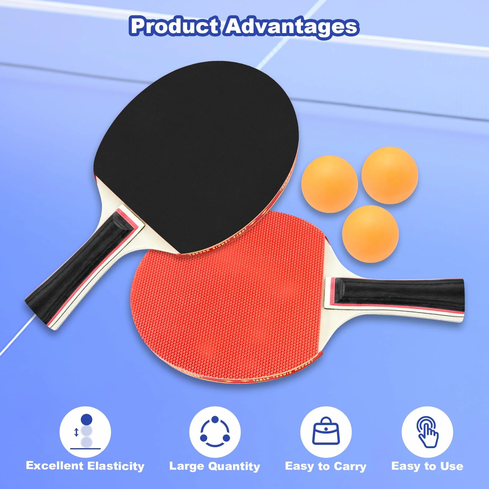 Set de Ping Pong Portátil con 4 Raquetas y 8 Pelotas, Juego de Raquetas de Tenis de Mesa de 2 Piezas