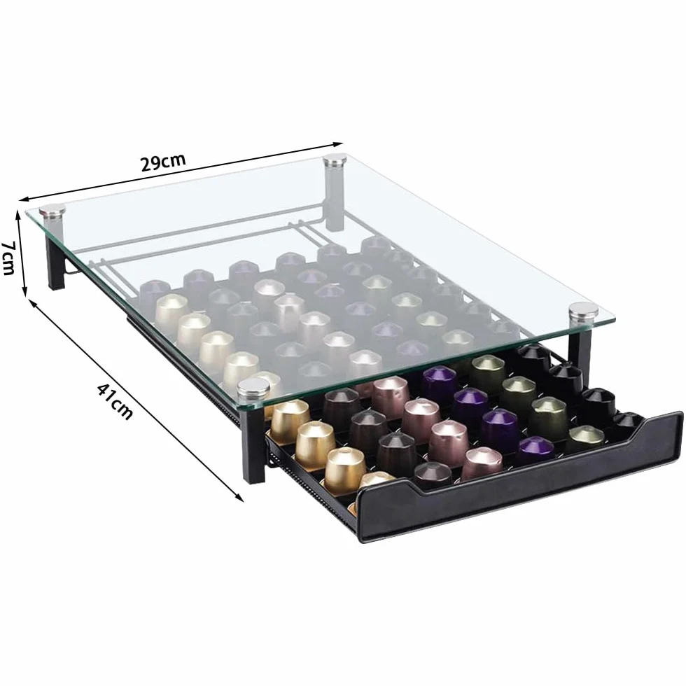 LANTUS - Cajón para cápsulas de café, dispensador de cápsulas de café, tamaño: 41 x 29 x 7 cm, soporte para cápsulas de café transparente