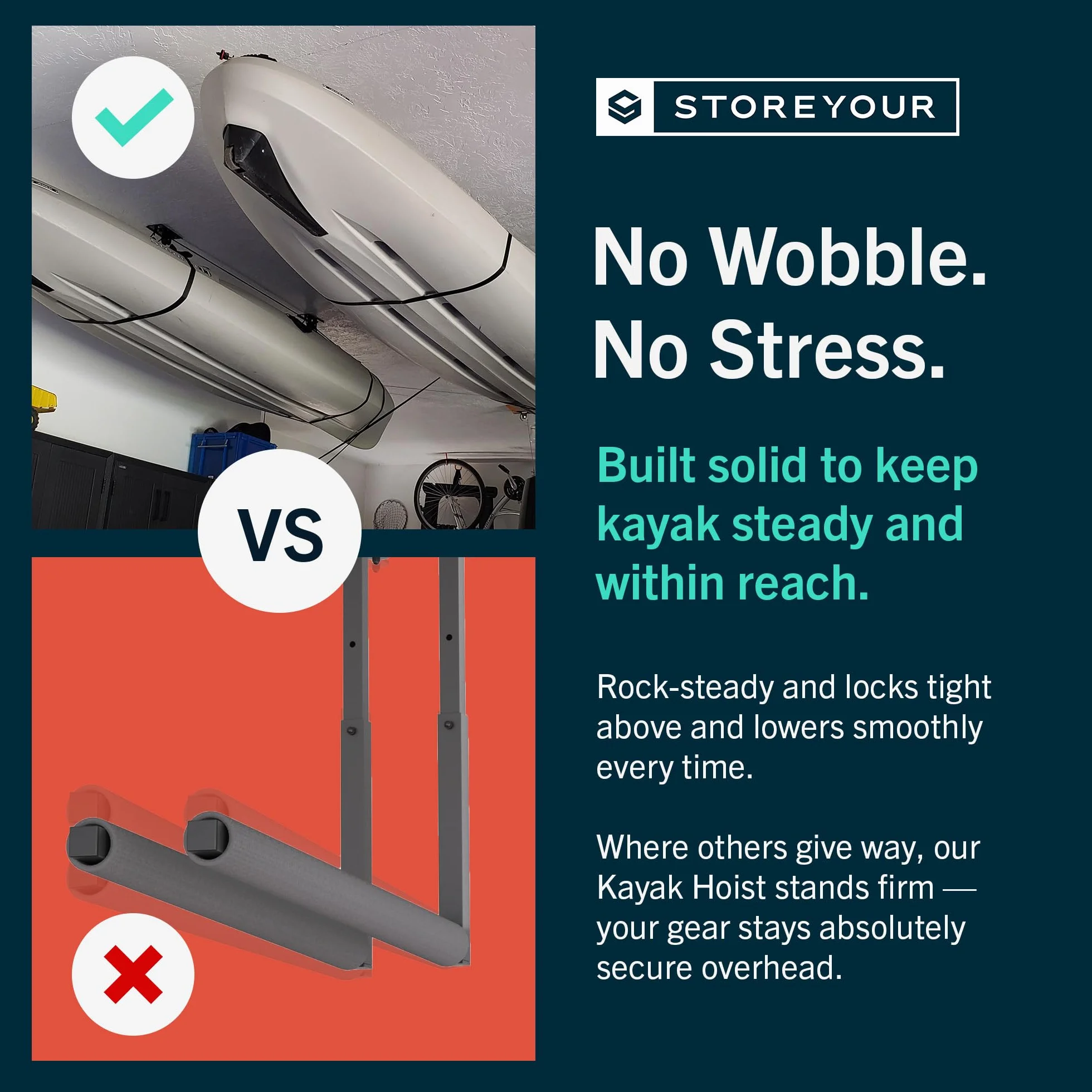 StoreYourBoard Sistema de polea de Techo para Kayak y Canoa, Elevador de Almacenamiento de Montaje en Garaje, Resistente 150 Libras