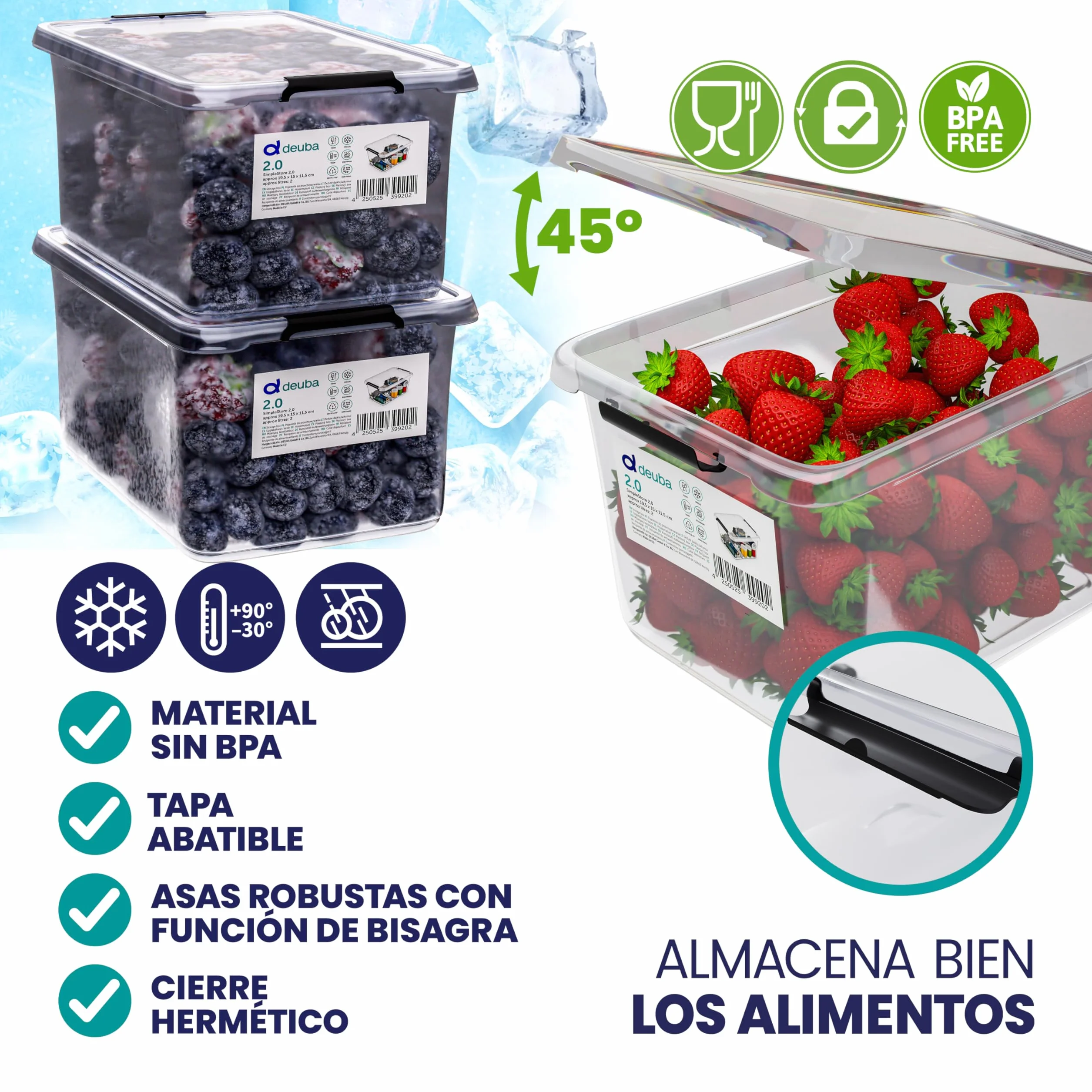 Deuba® 10x Cajas de Almacenaje con Tapa Apilables 2L Transparentes Juguetes Cocina Dormitorio libre de BPA Alimentos