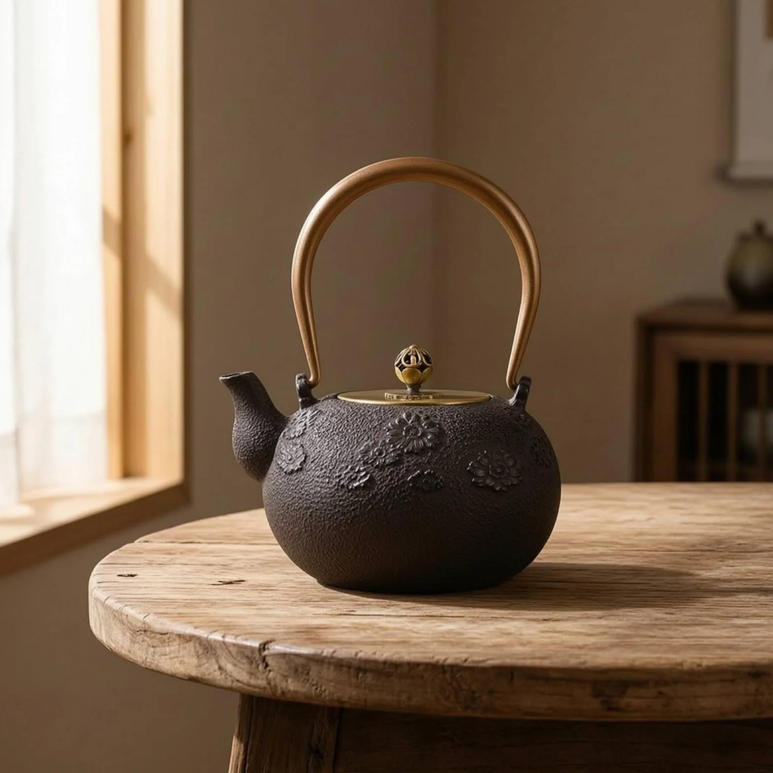 Tetera Hierro Fundido con Cesta para Infusiones Creativa Tetera con Cesta para Infusiones Aficionados Al Té, Black, Chunsemanyuan