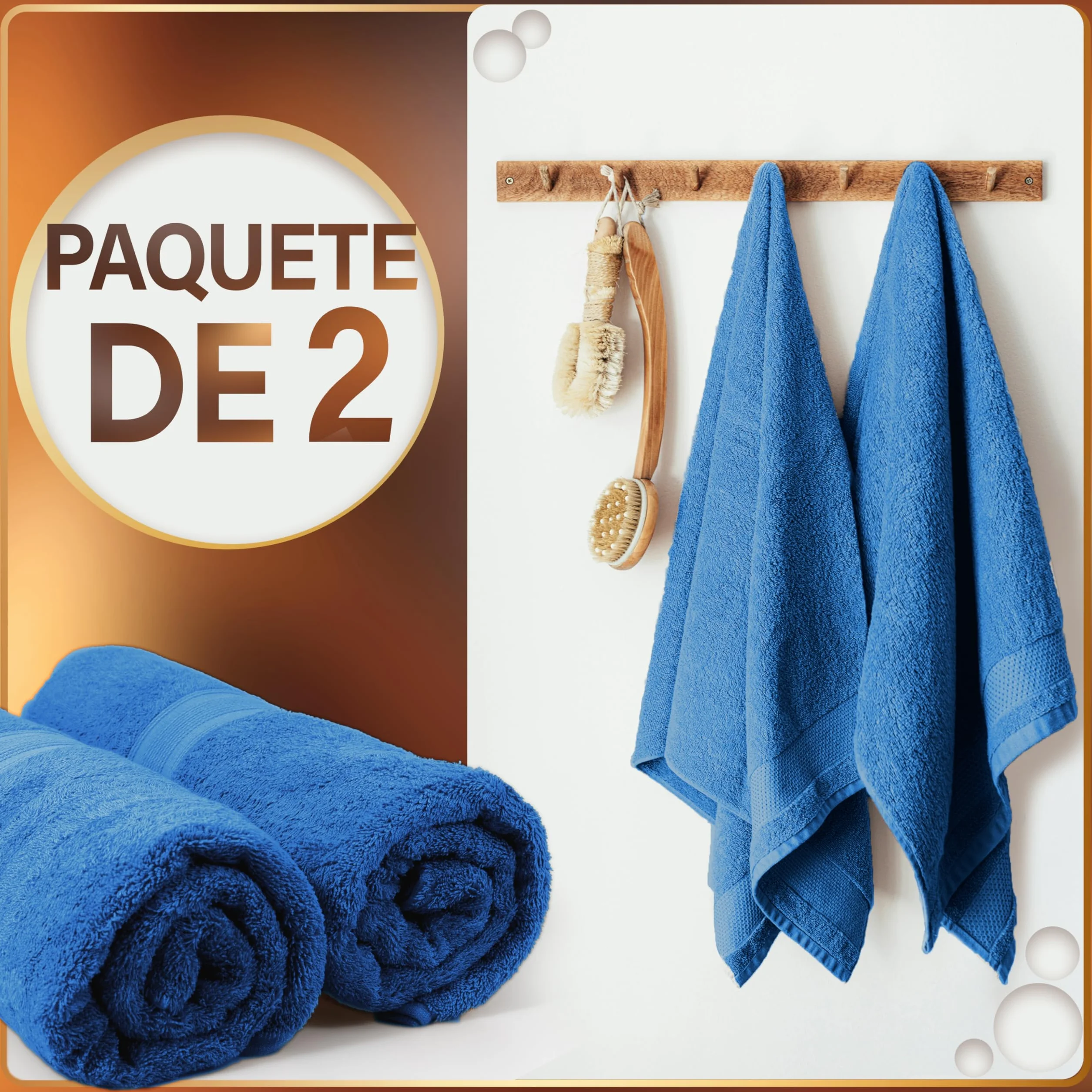 NatureMark Juego de 2 Toallas de Sauna, 80 x 200 cm, 100% algodón, Color: Azul Real
