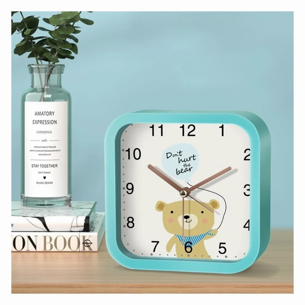 Despertador, Despertador con botón de silencio dibujos animados for estudiantes, talismán for levantarse, mesita noche, escritorio, niñas y niños, reloj electrónico pequeño especial(Square pink)