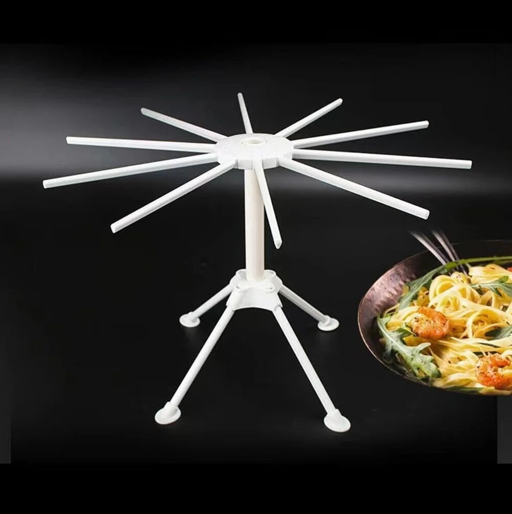 Secador Pasta Fresca con 10 Brazos Extensibles - Estante de Pasta Plegable para Secar Pasta - Secador de Pasta de Plástico - Secador de Pasta Fresca para Colgar Pasta de 2 kg - Blanco