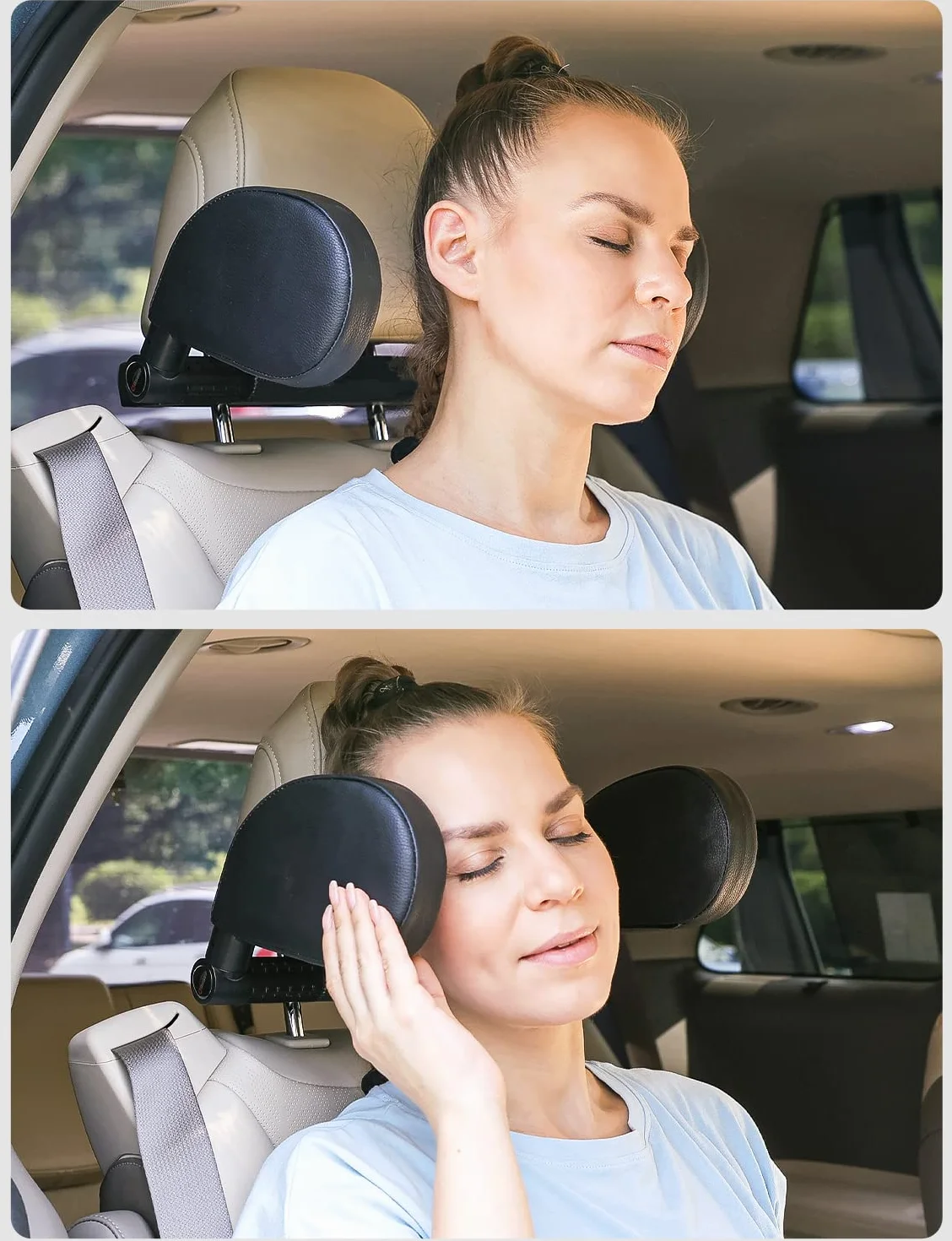 Oasser Reposacabezas Coche 360 Grados Ajustable Cuero Transpirable Negro