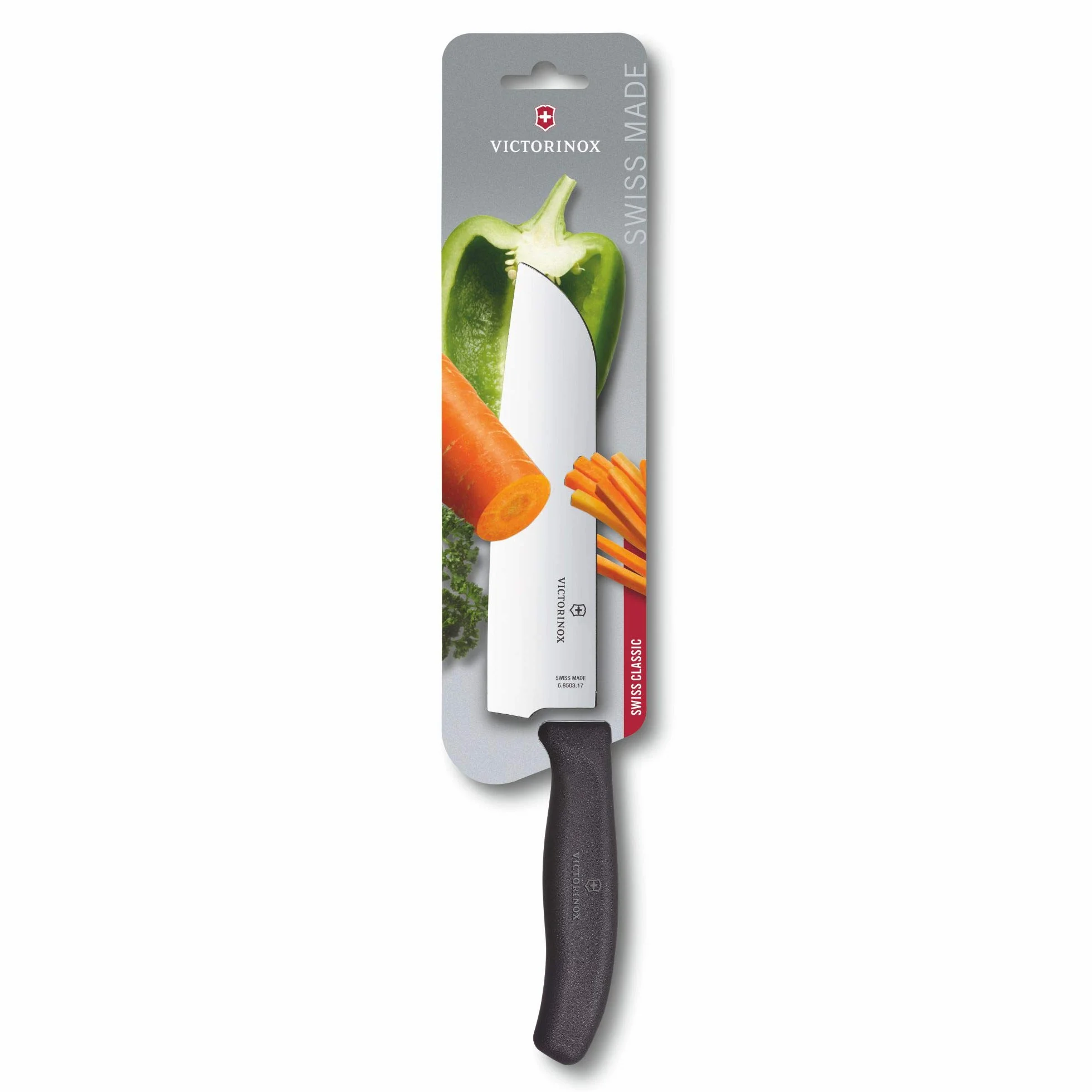 Victorinox Swiss Classic, Cuchillo Santoku, Cuchillo de cocina, Filo recto, Hoja extra afilada, Apto para lavavajillas, Acero inoxidable, Negro