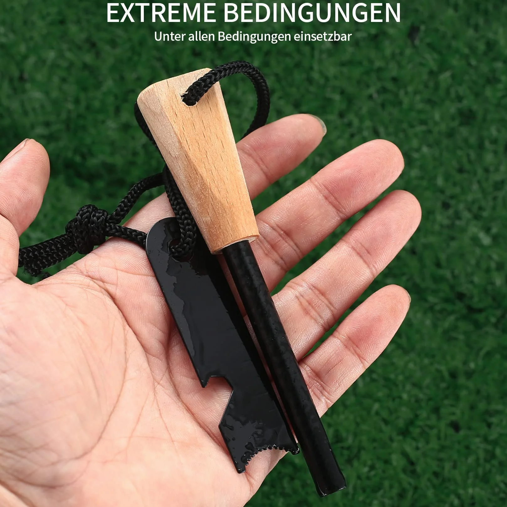 Pedernal de Supervivencia Pedernal para Fuego Encendedores de Acero con Mango de Madera Camping Exterior