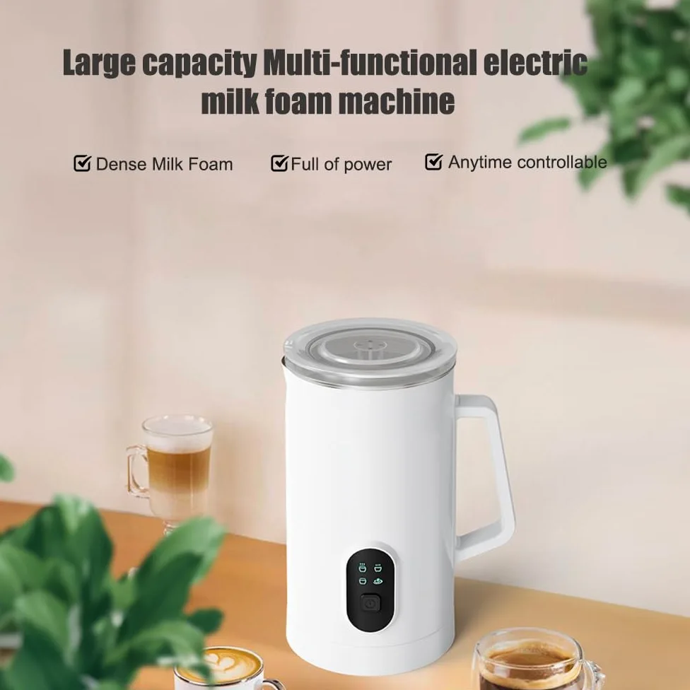 Espumador De Leche Eléctrico 4 En 1 400w con Gran Capacidad 580ml, Espumador De Leche Caliente Y Fría De Acero Inoxidable 304 para Cappuccino Latte Chocolate Caliente Y Café En Casa White