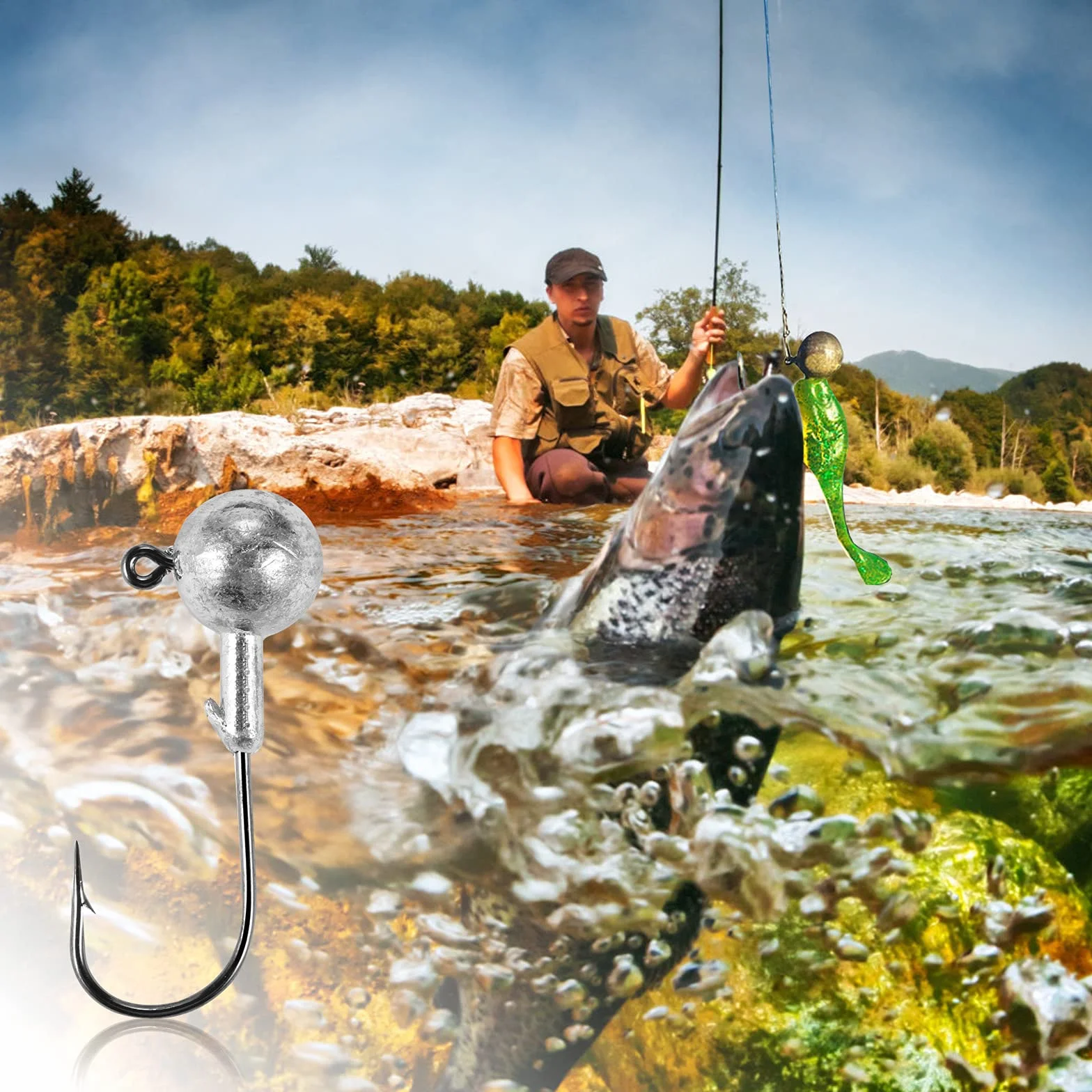 Anzuelos de Pesca Mar Cabeza Plomada 49pcs Jig Heads con Caja de Aparejos Plástico