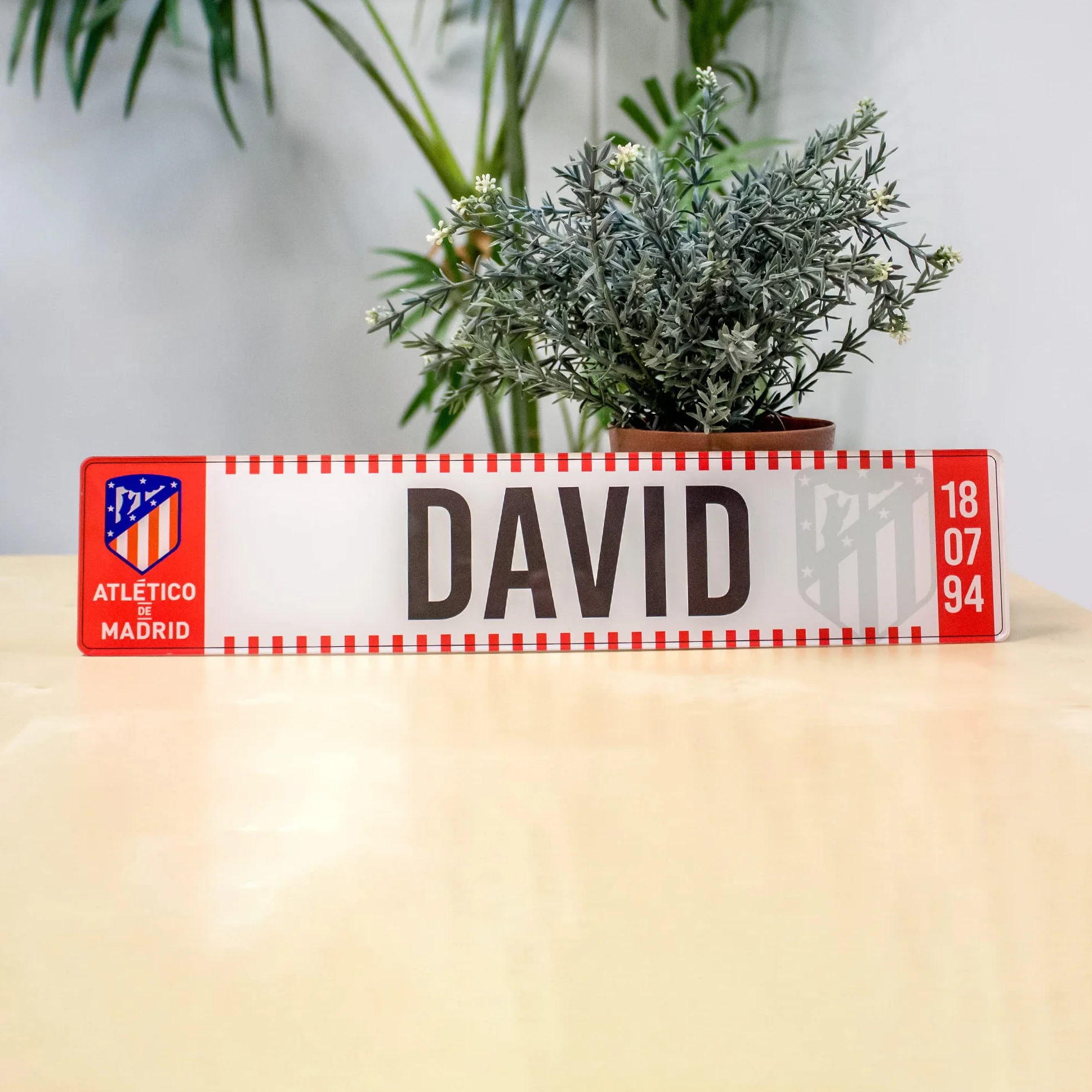 Matricula Metacrilato Personalizada Equipo de Futbol Atlético de Madrid 38cm x 8cm Placa Impresion Directa