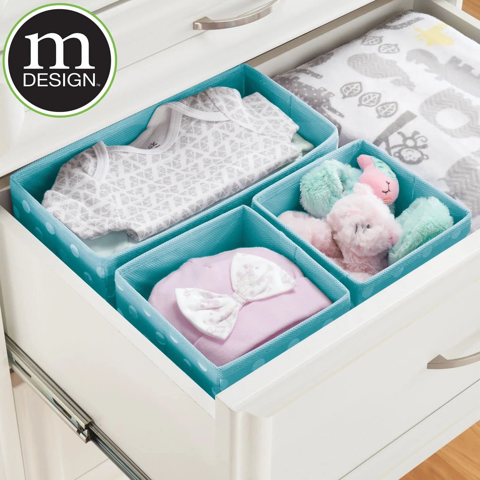 mDesign Juego de organizadores para armarios - Separadores de cajones - azul turquesa/blanco - 3 tamaños - set de 8