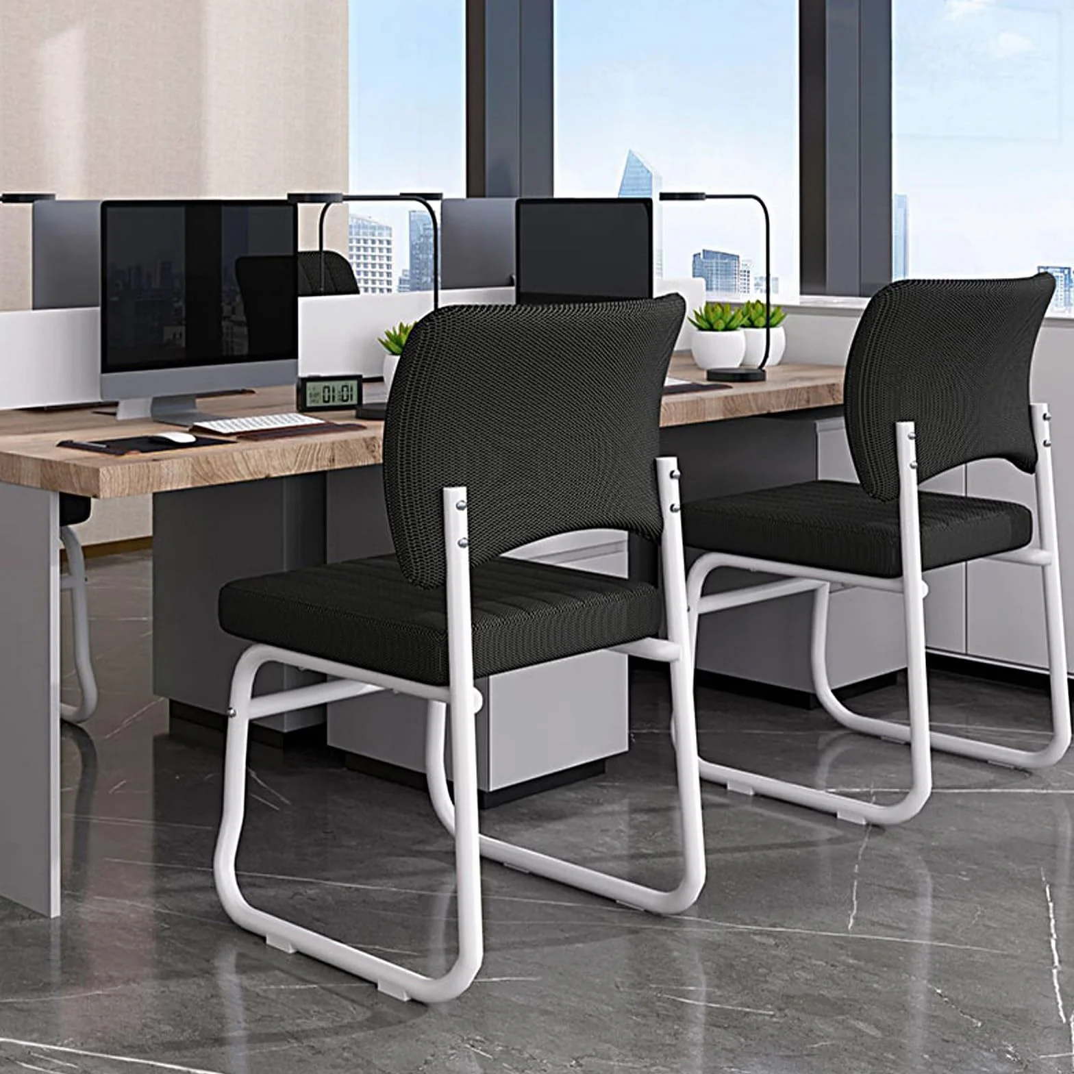 Sillas de oficina sin ruedas, Silla ergonomica escritorio for salas de conferencias, Sillas for invitados y Sillas escritorio, Silla de comedor cómoda y apilable, Silla de computadora fija(Brown)