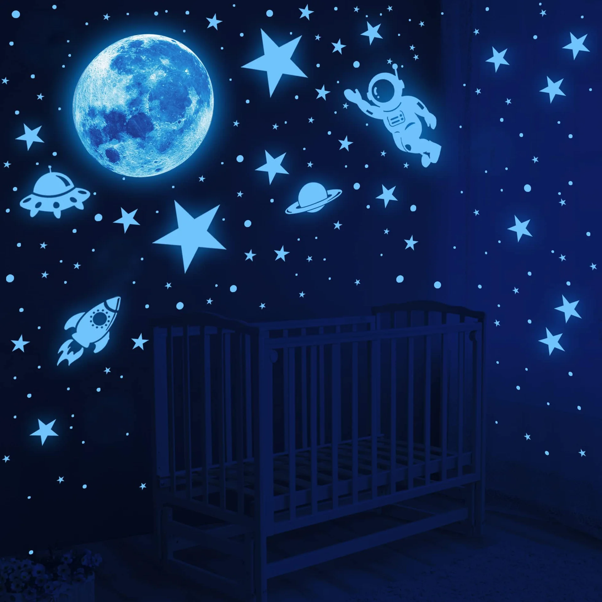 Pegatinas Estrellas Fluorescentes para Techo Pared Espacio Infantiles Astronauta Planetas Decorativas Habitación