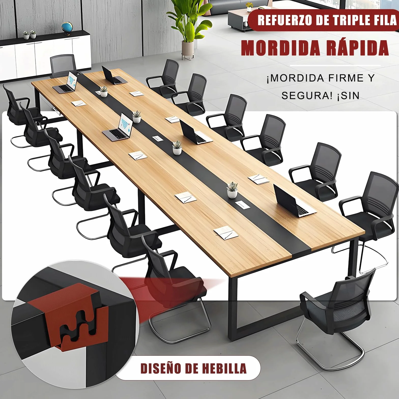Mesa de Conferencias Grande para Oficinas – Mesa de Reuniones para Muchas Personas, Diseño de Madera, Fácil Montaje, Espacio Amplio para Seminarios y Aulas (Sillas No Incluidas)