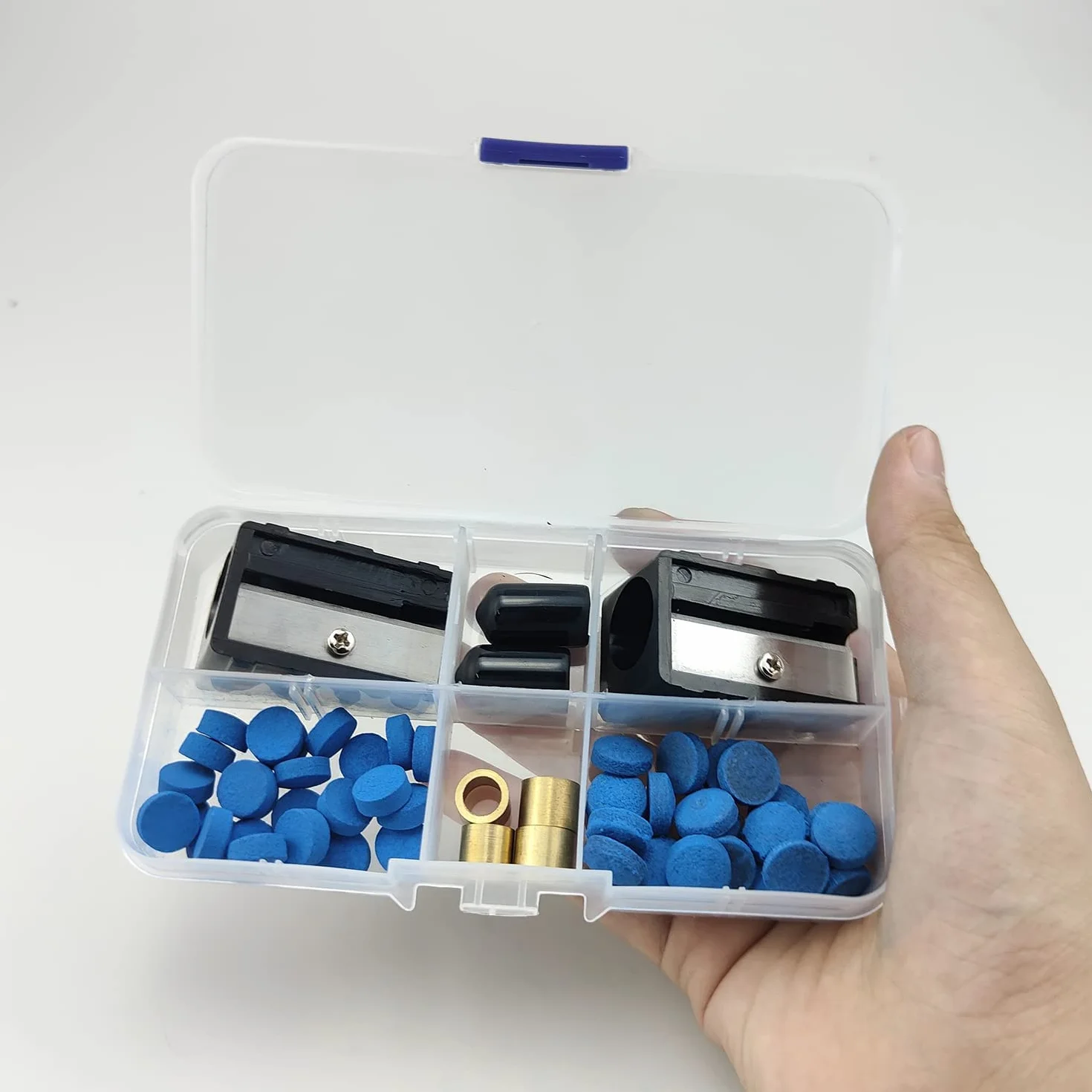 Kit de ajuste de taco de billar SHUIYUE, incluye puntas de taco, protector de taco de billar, afilador de punta de taco, ferrules de punta de taco, con caja de almacenamiento