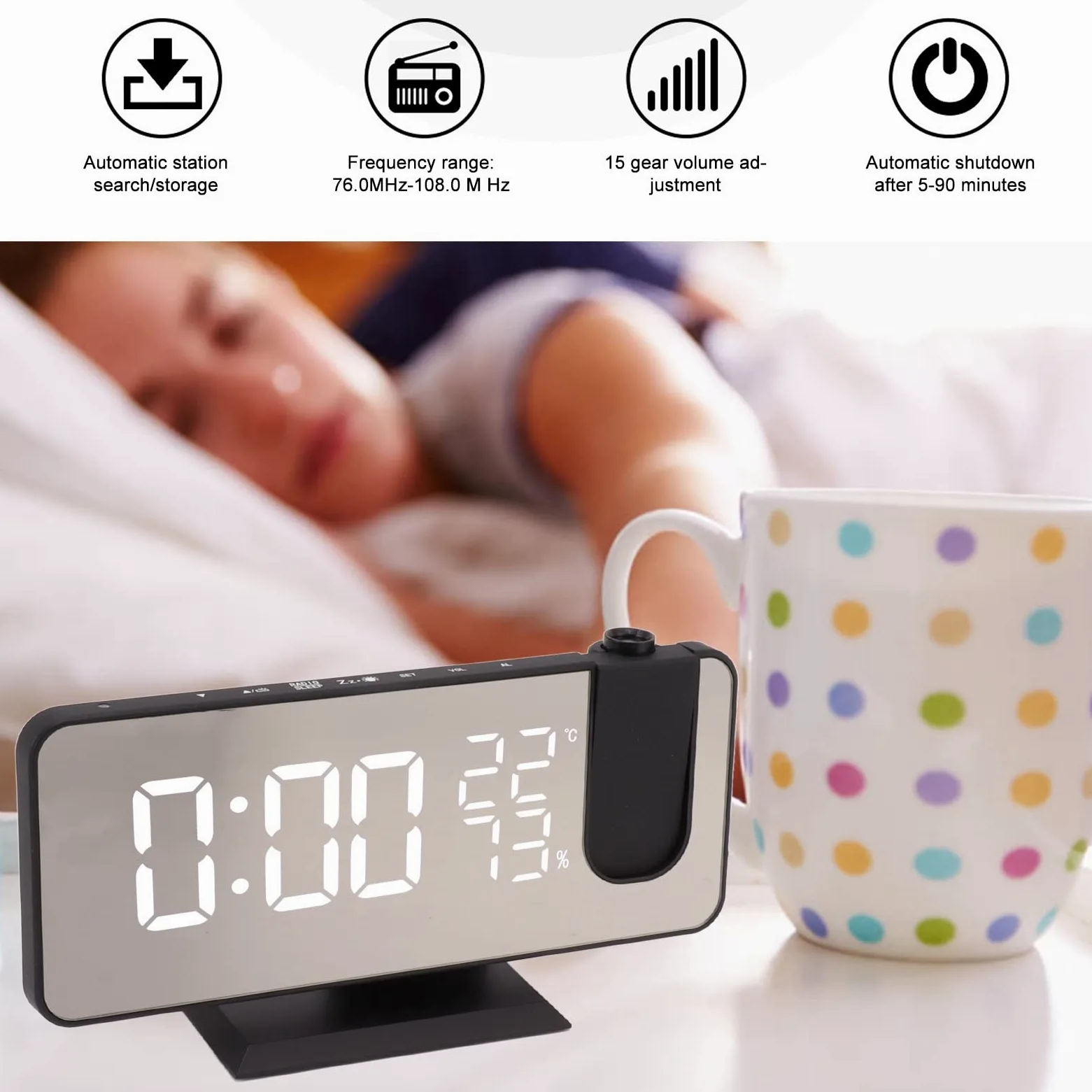 Despertador de proyección Digital LED, Despertadores de proyección para dormitorios, Radio FM Despertador Inteligente Digital LED Despertador para Dormitorio Junto a la CAM (Letras Azules)